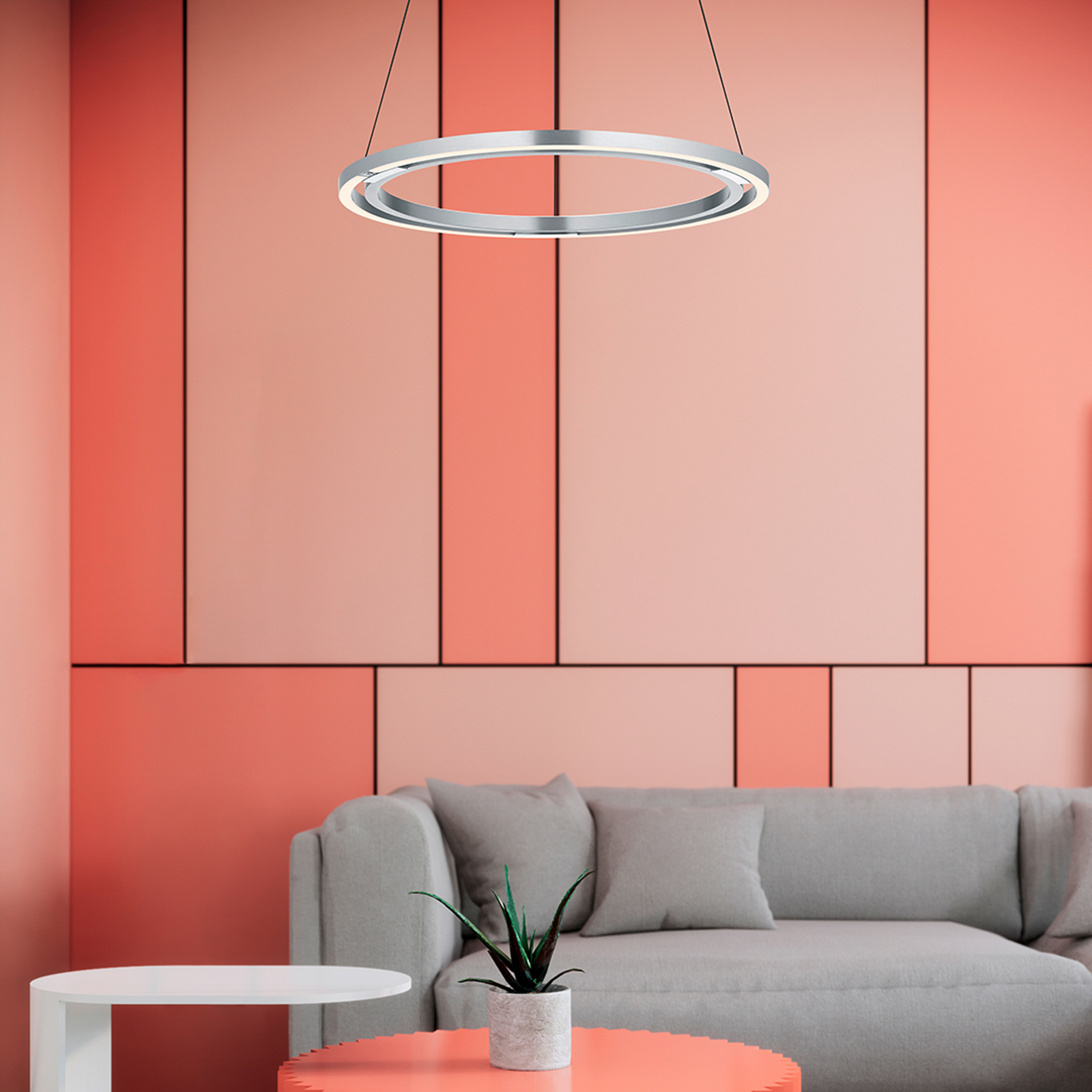 LED závesné svietidlo Ringo, Ø 60 cm, hliníková farba, kov, CCT