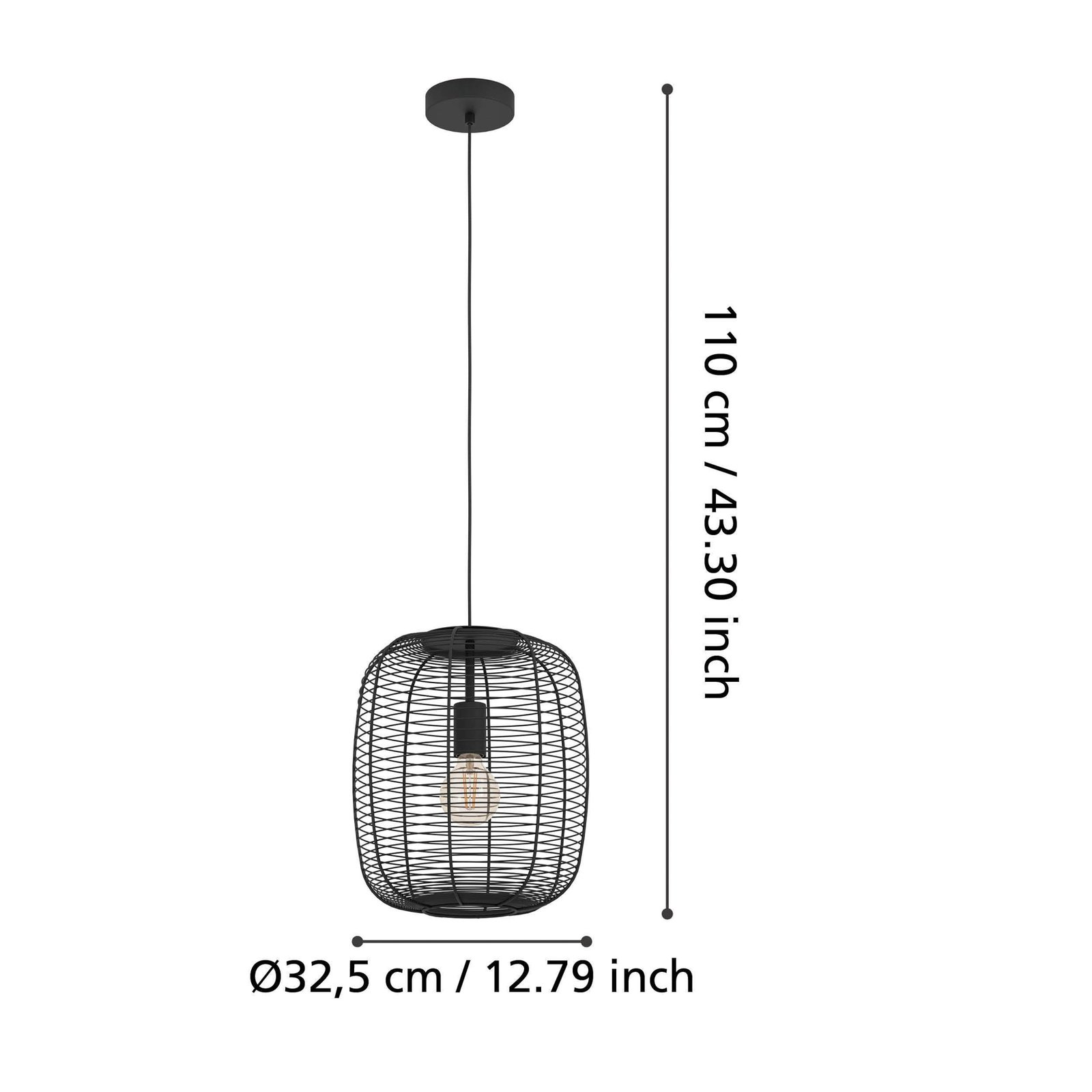 Rinroe hänglampa, Ø 32,5 cm, svart, stål