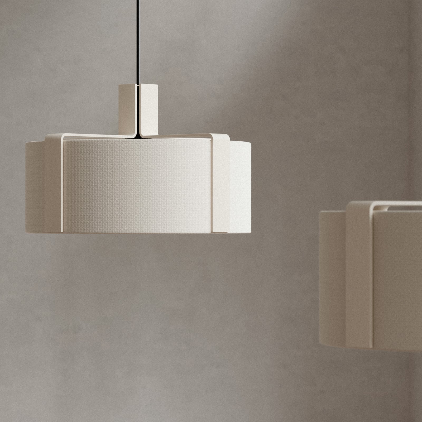 OKOLO lógó lámpa, fehér, Ø 35 cm, fém/textil, E27-LED – GRUPA OKOLO lógó lámpa, fehér, Ø 35 cm, fém/textil, E27-LED – GRUPA