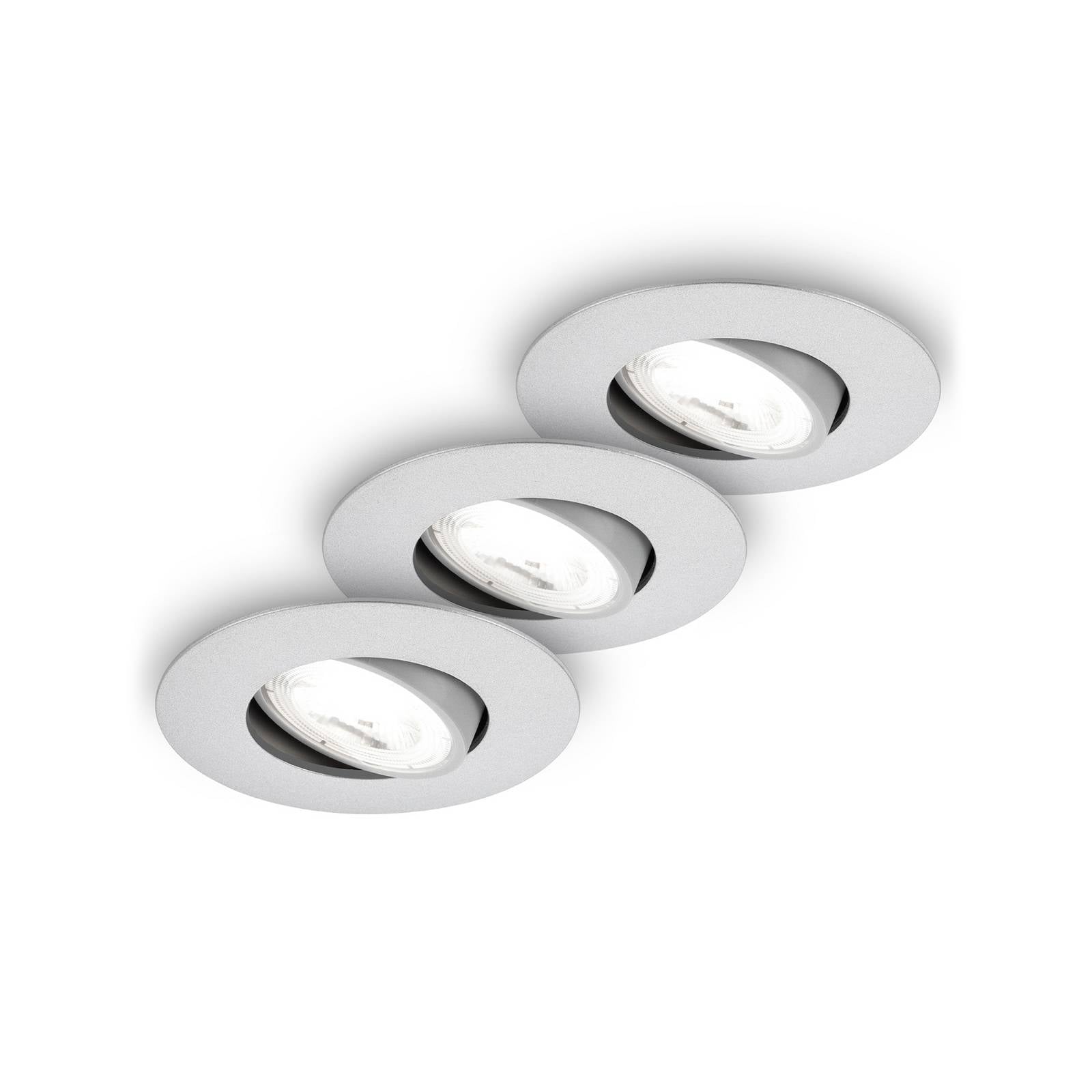Briloner Luminaire encastrable LED Kulana A, chrome mat, 4000K, set de 3 pièces