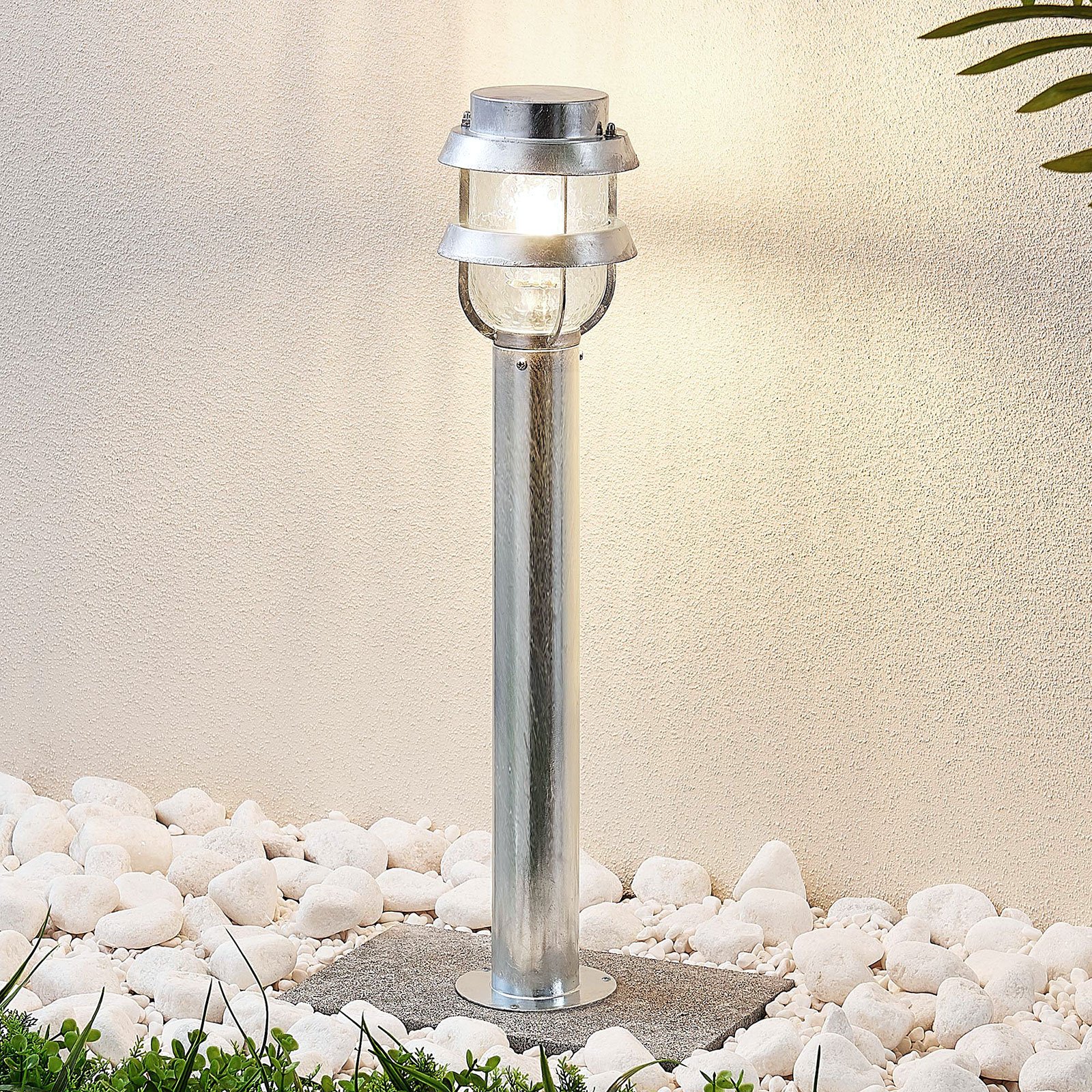 Lindby Alvaro bollard light, silver, 60 cm, steel, aluminium, glass, E27, 60 W, energy efficiency: A++, H: 60 cm
