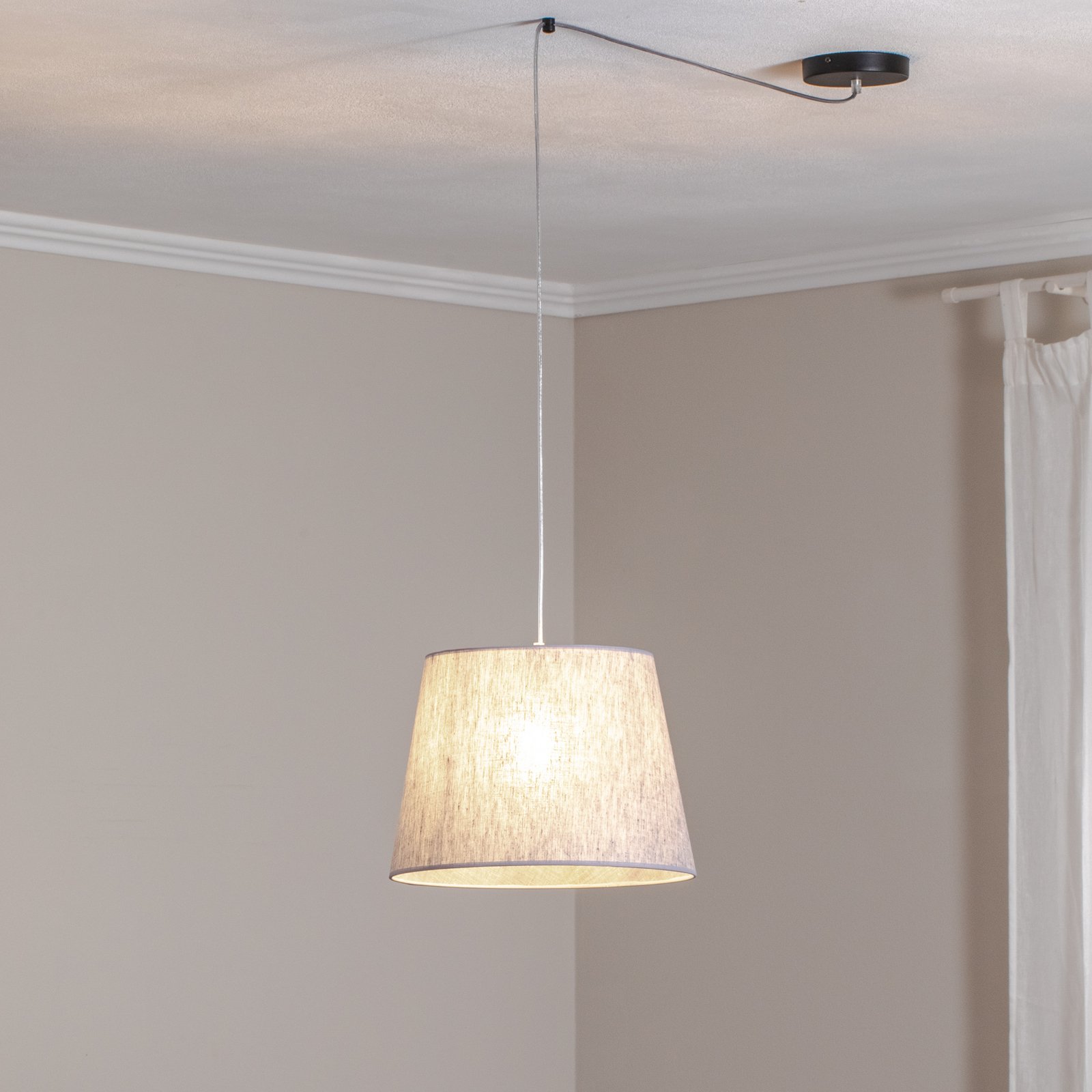 Suspension Ascot, Ø 38 cm, gris, tissu, décentré
