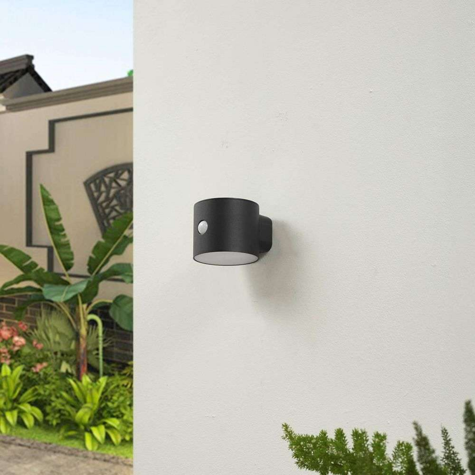 Amren LED Célula solar Aplique de Pared w/Sensor Negro - Lindby