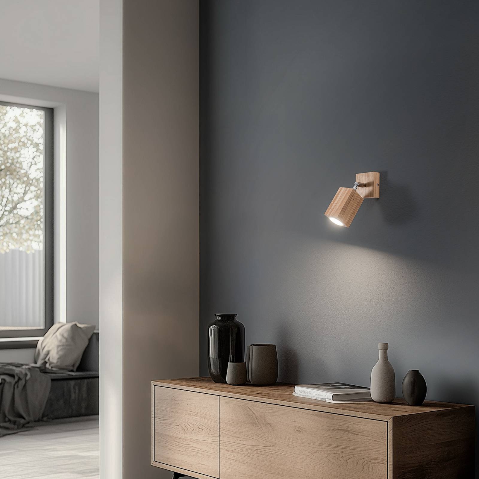 Envostar Peach Puff Wandspot Holz Quader 1-flammig günstig online kaufen