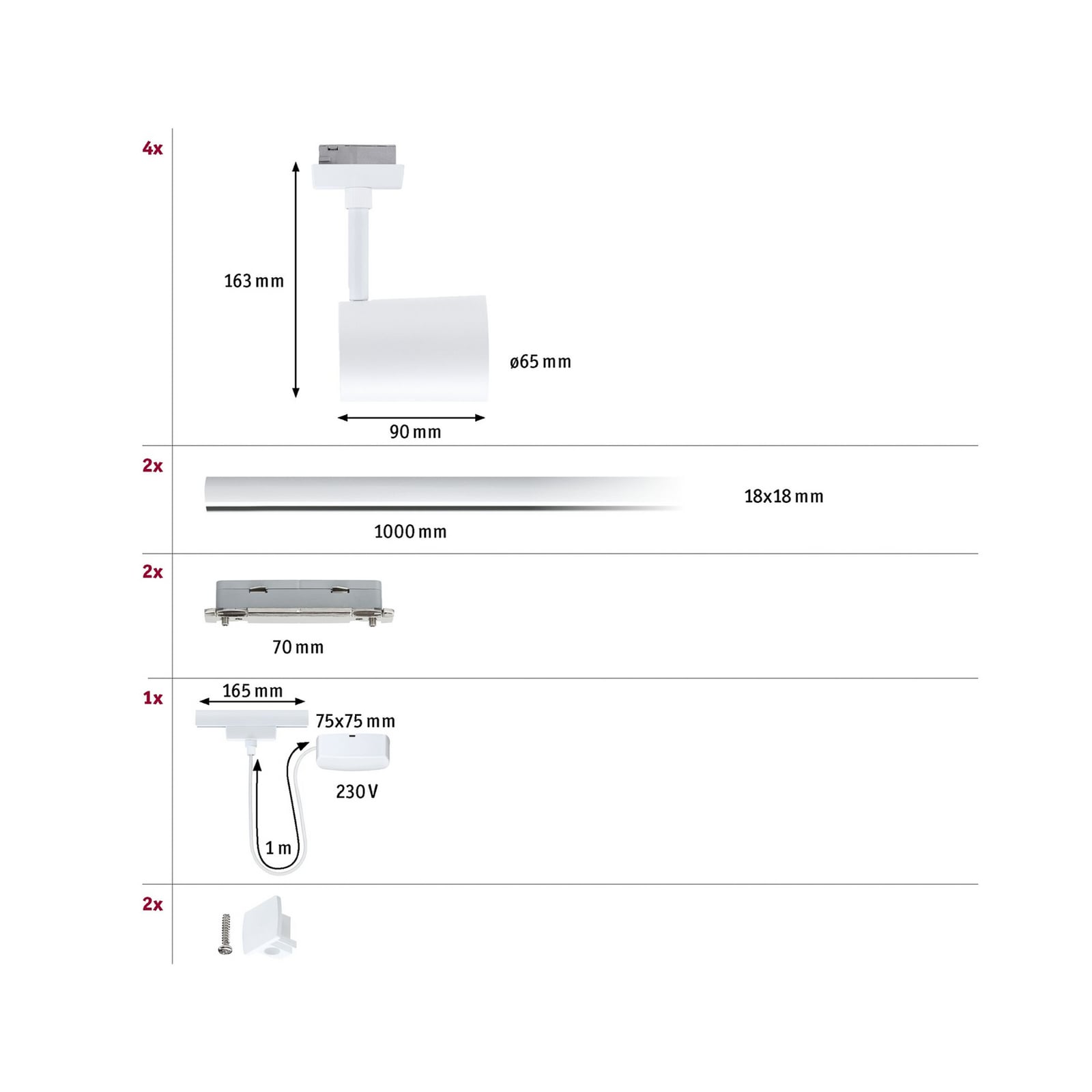 Kit de démarrage Paulmann Luxe, blanc, alimentation par câble, GU10 Kit de démarrage Paulmann Luxe, blanc, alimentation par câble, GU10