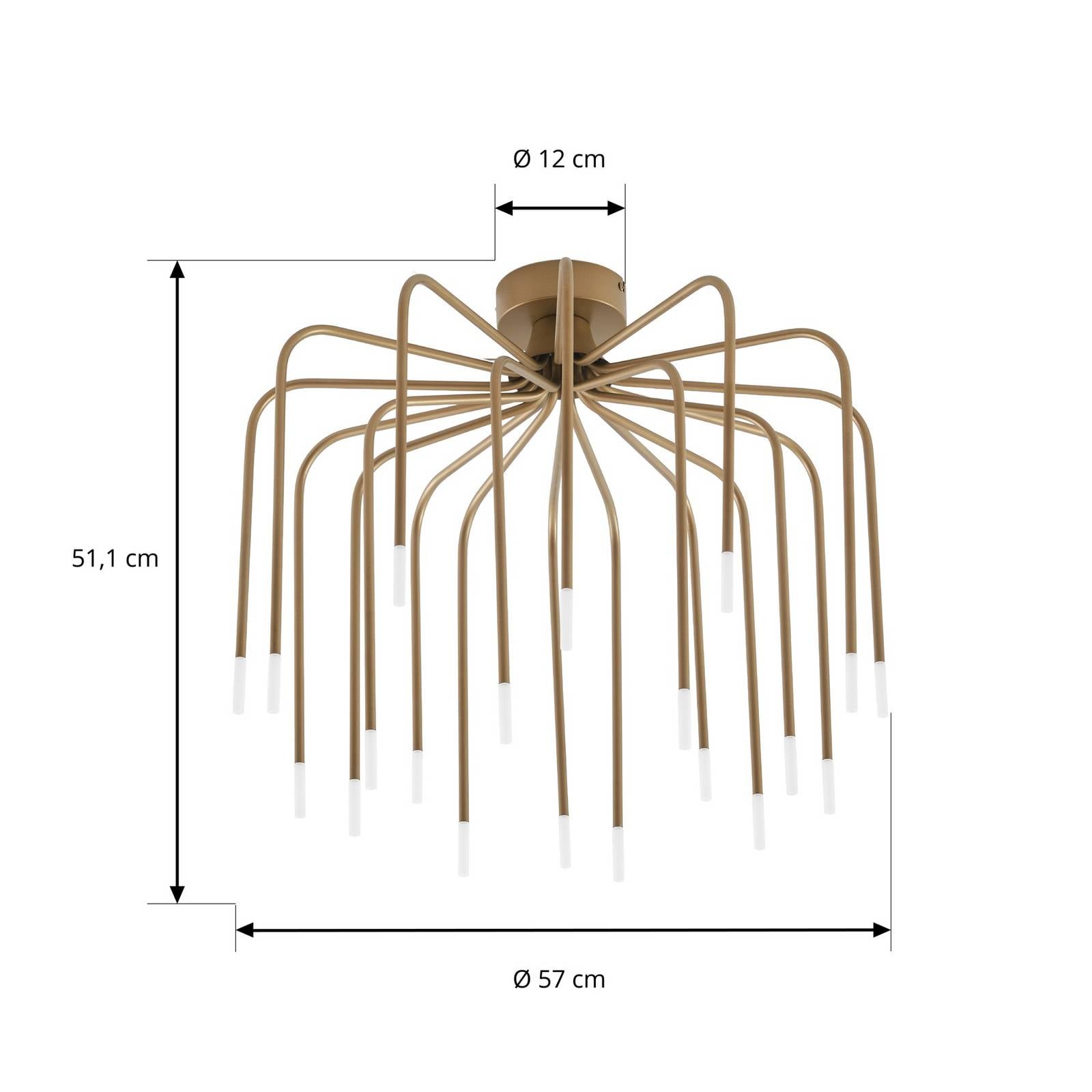 Lampa sufitowa LED Lucande Ariadne, średnica 57 cm, matowe złoto, 20-ramienna