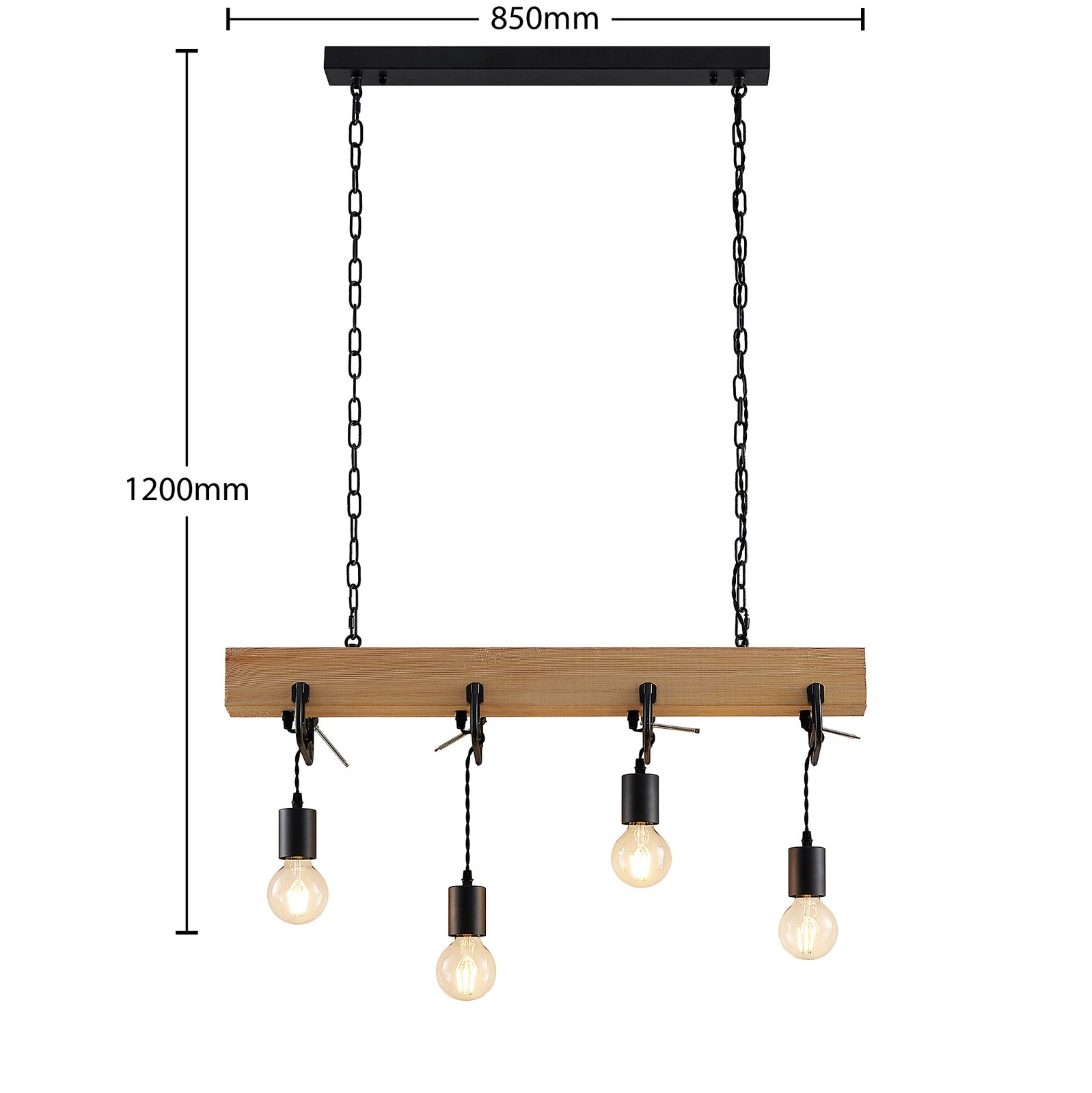 Lindby Asya A Sospensione, 4 Luci, Legno, Nero | Lampade.it