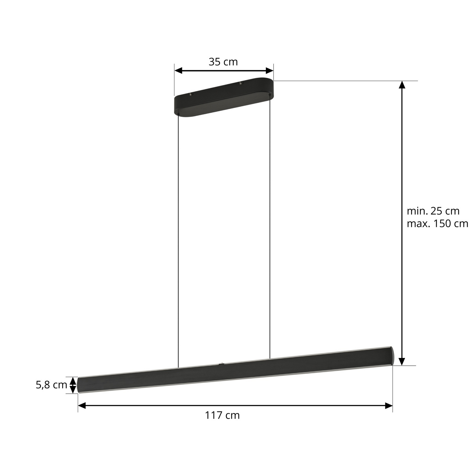 Lucande LED-hänglampa Arvon, svart, 116 cm, dimbar, CCT
