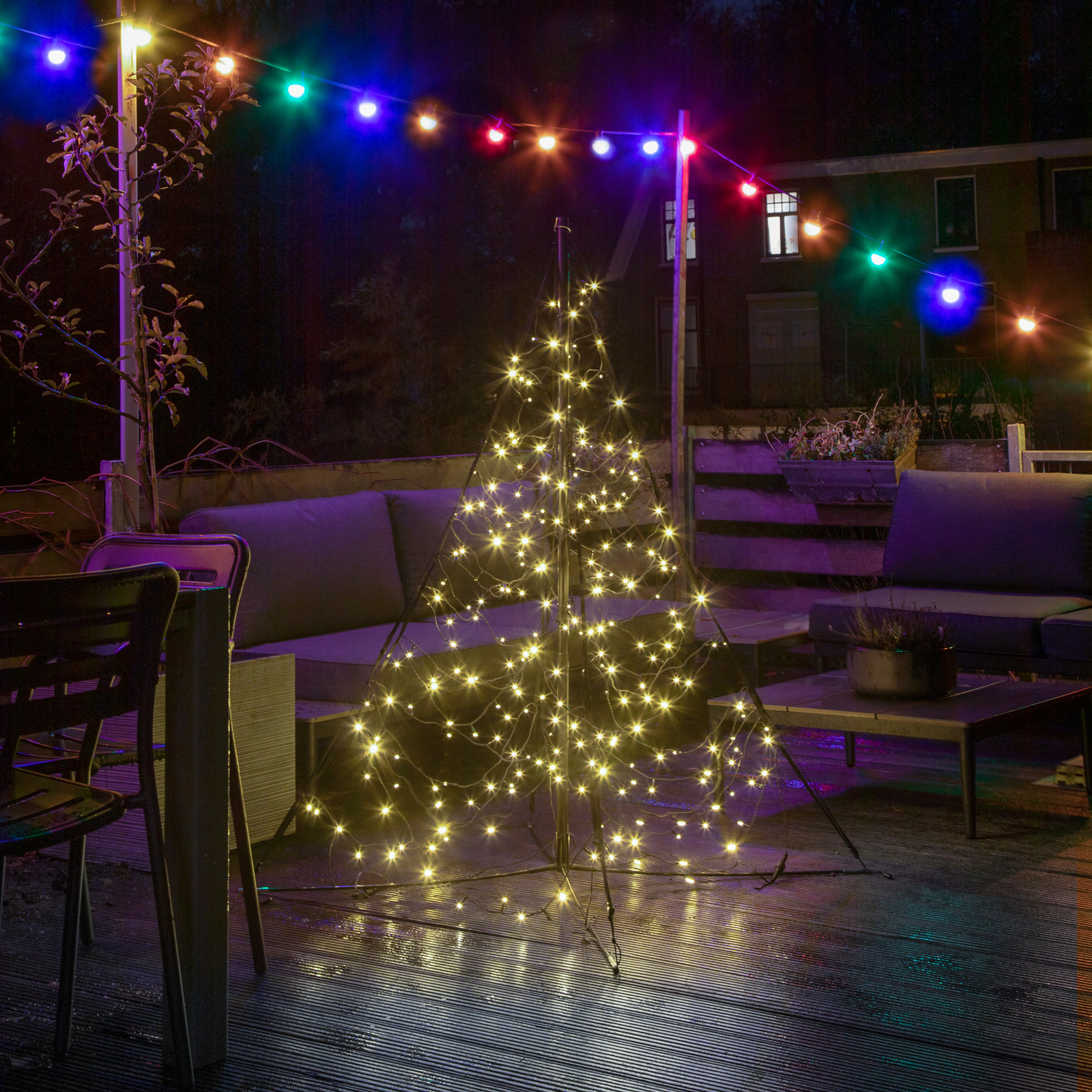 Árvore de Natal em poste Fairybell 240 LEDs intermitentes 150cm
