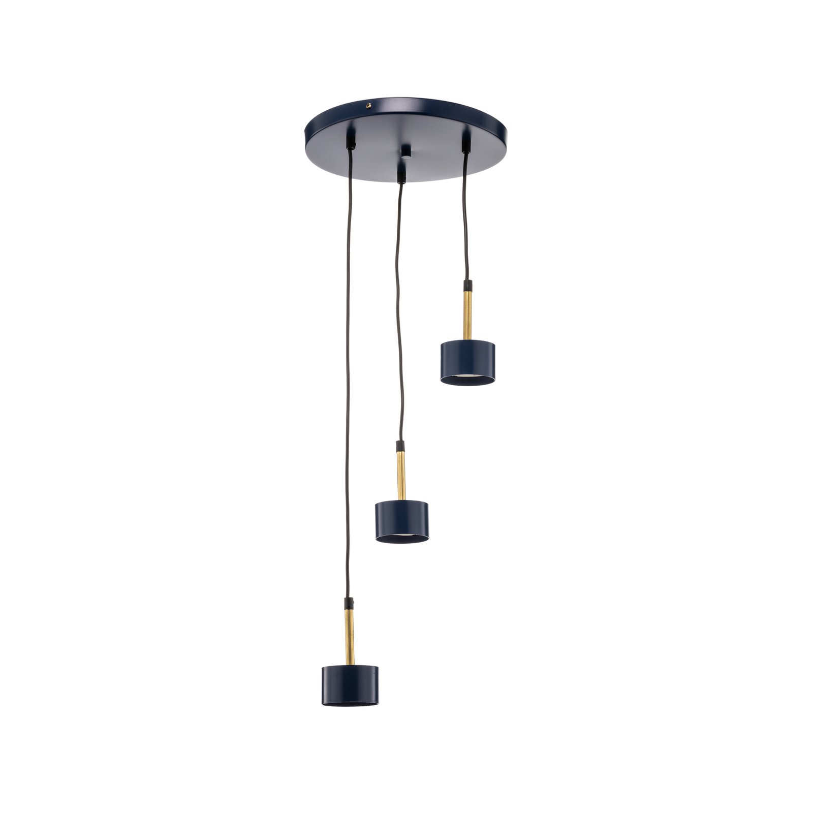 Arena hanging light round 3-bulb, blue and gold