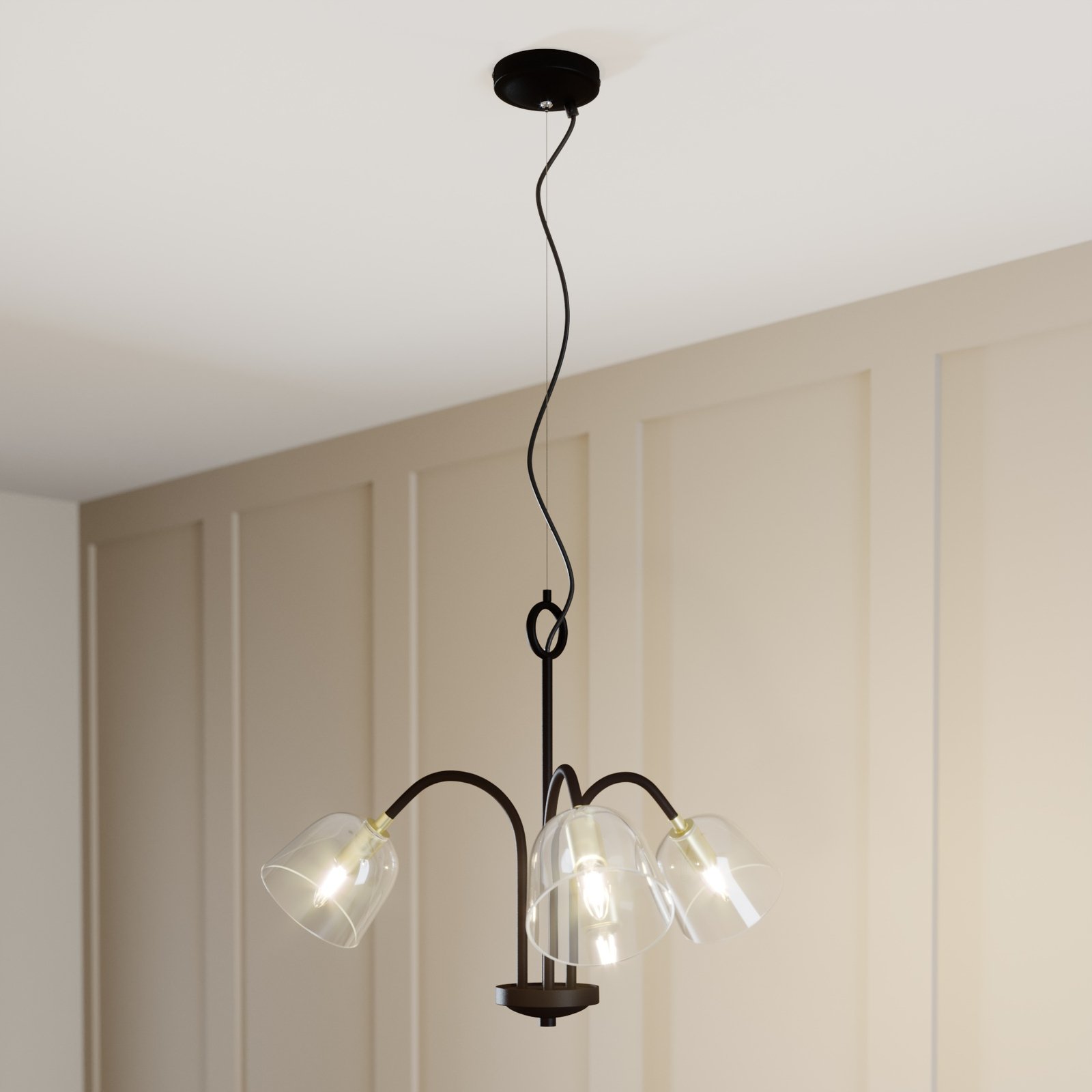 Lucande Anjita hanglamp, glazen kappen, 3-lamps
