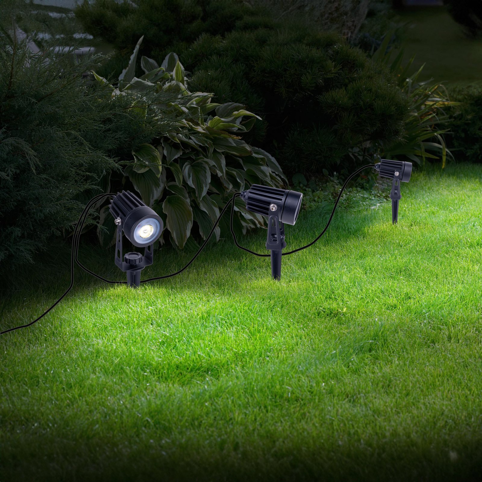 LED-Solar-Erdspießstrahler SPOTI, schwarz, 3er-Set, IP44