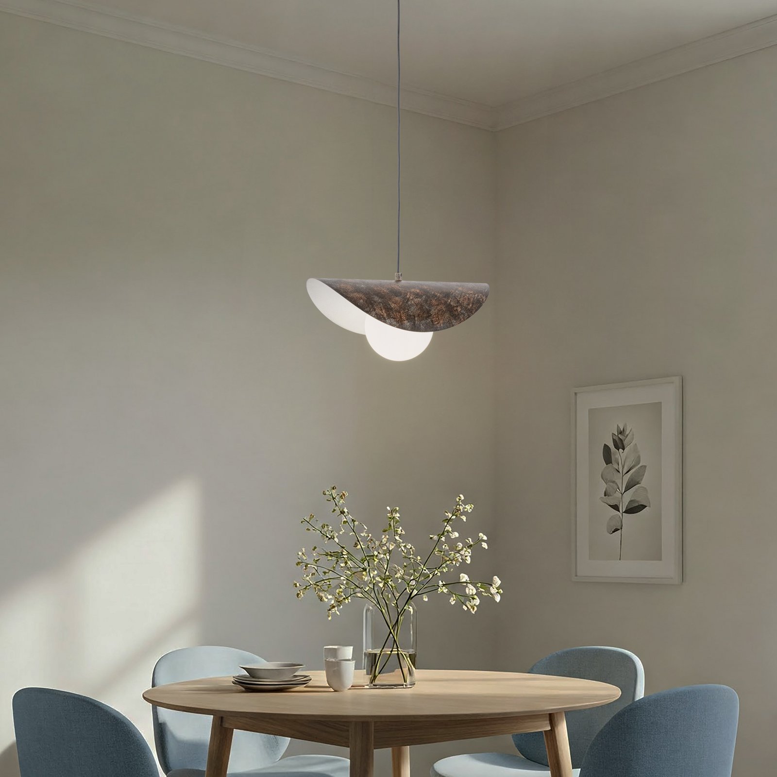 Hänglampa Vatoz, 1 lampa, svart, Ø 40 cm, metall/glas