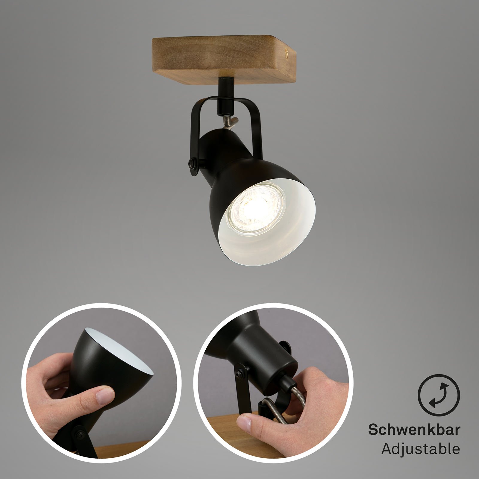 Arbo downlight de techo con elemento de madera, 1 luz