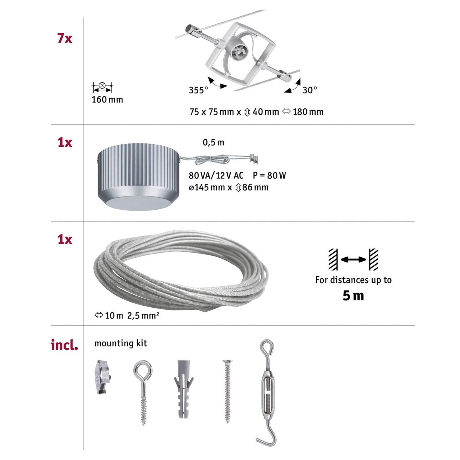 Wire Mac II Seilsystem 7-flg. chrom - Paulmann
