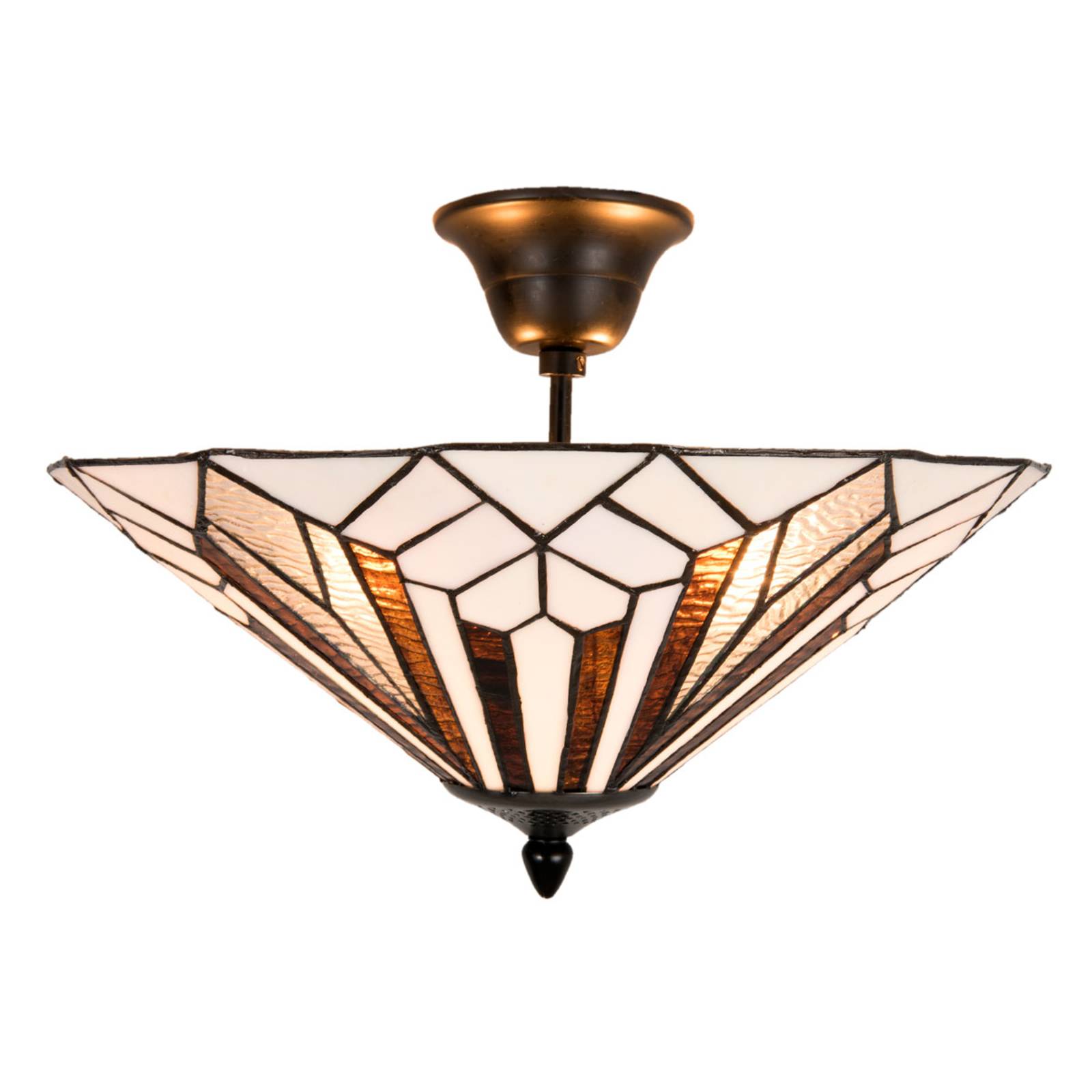 Plafondlamp 5896 in Tiffany-look, wit-bruin