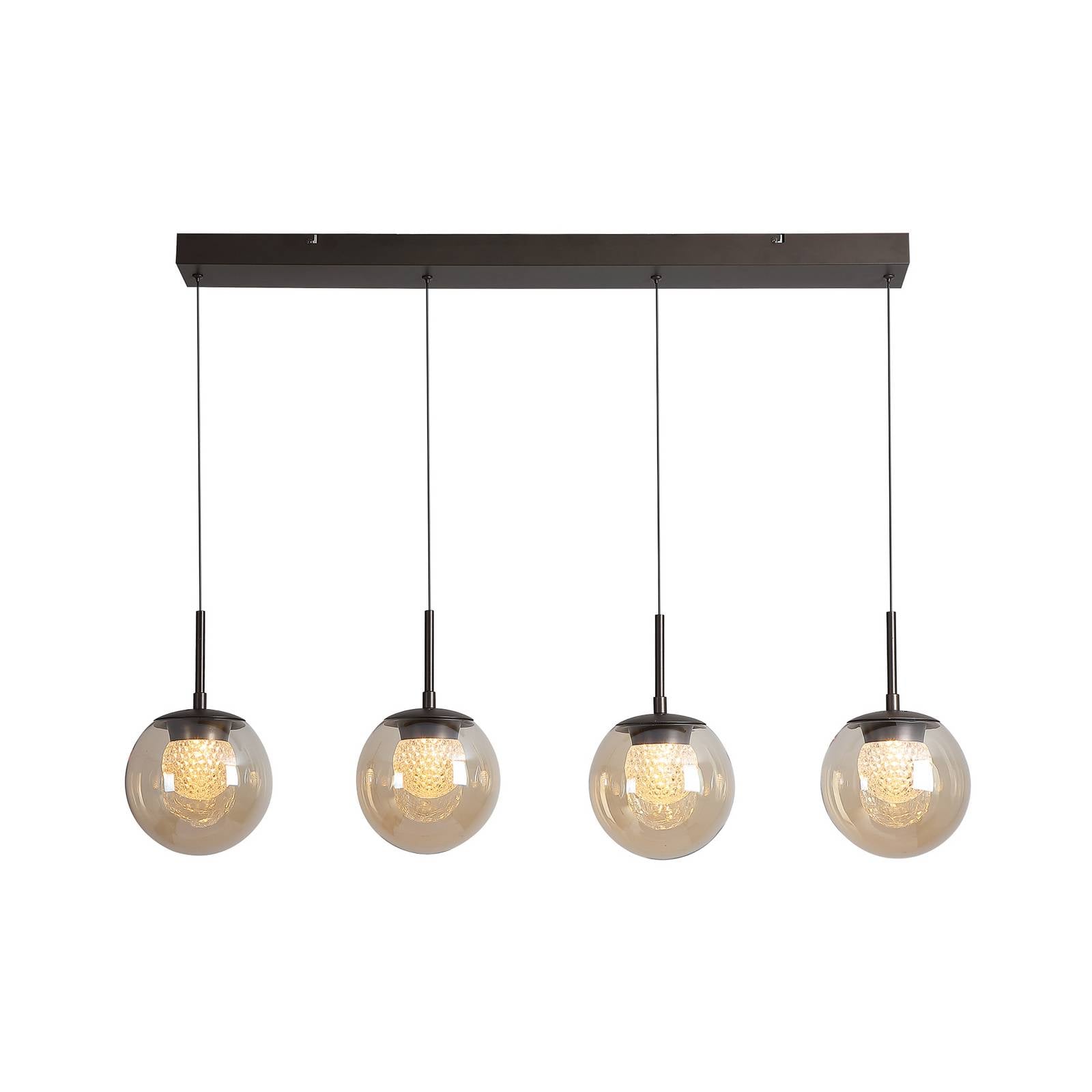 LED-Hängeleuchte Solis, 4-fl. lang, bronze, Glas, 2.700 K
