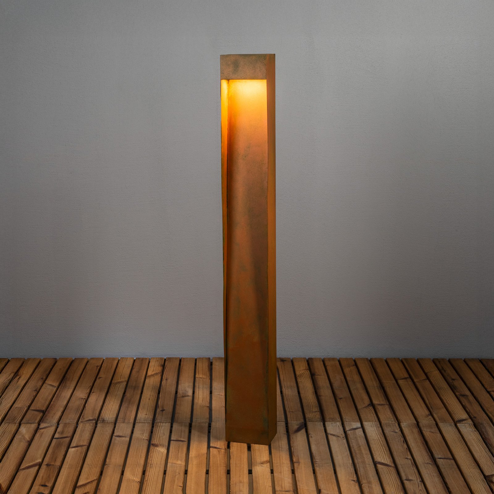 LED ceļa lampa Rho, rūsas krāsā, augstums 100 cm, metāls, IP54