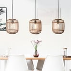 Woodrow hanging light, length 105 cm, light wood, 3-bulb, bamboo