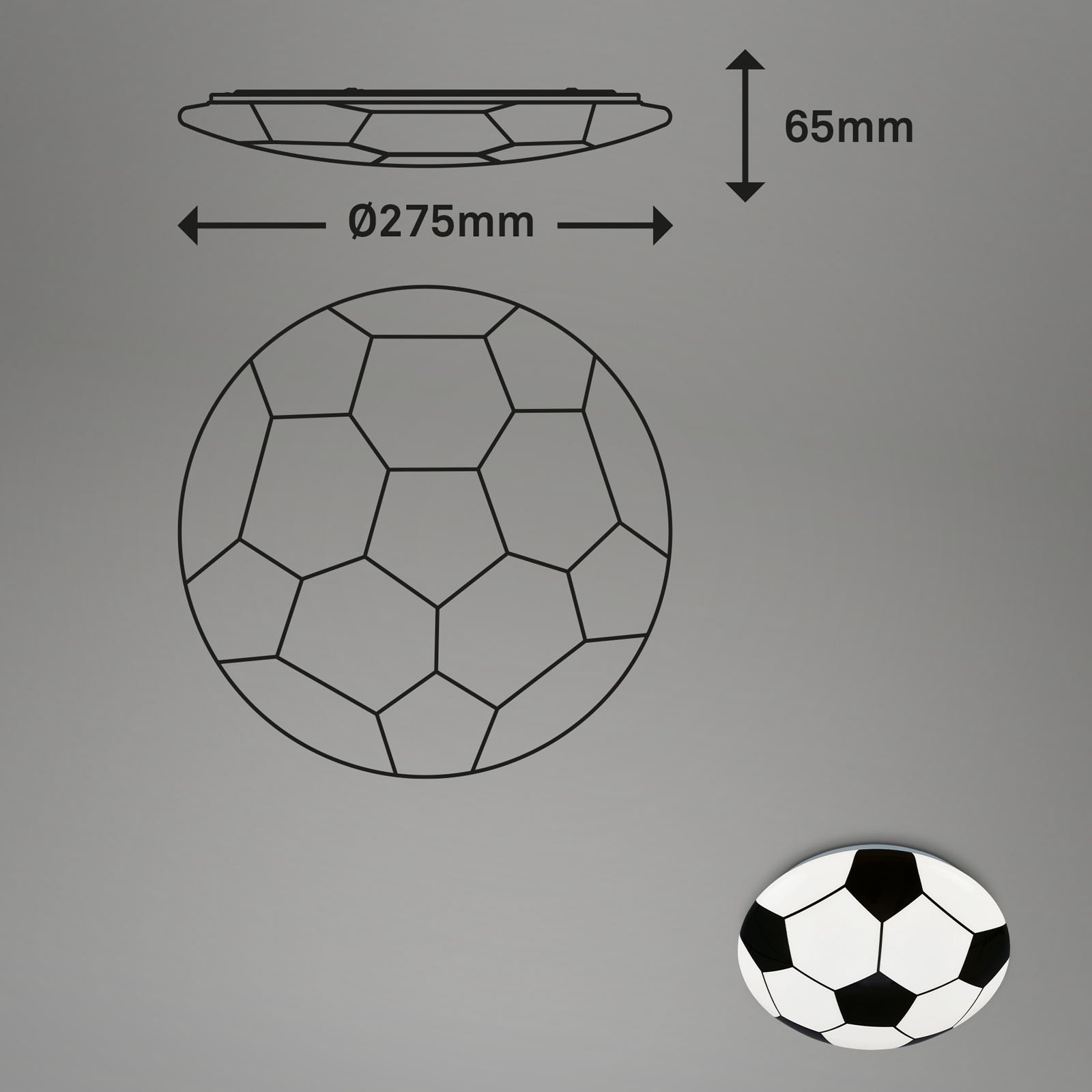 LED lubų šviestuvas futbolo kamuolys, juoda/balta, Ø 27,5 cm