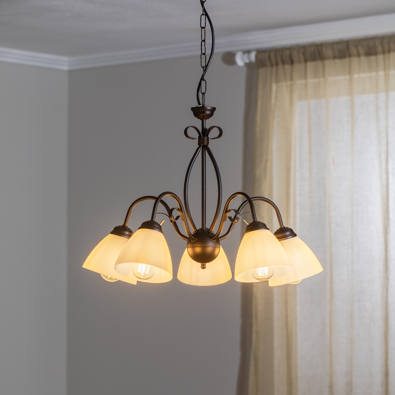 Hanglamp Adoro, 5-lamps, bruin