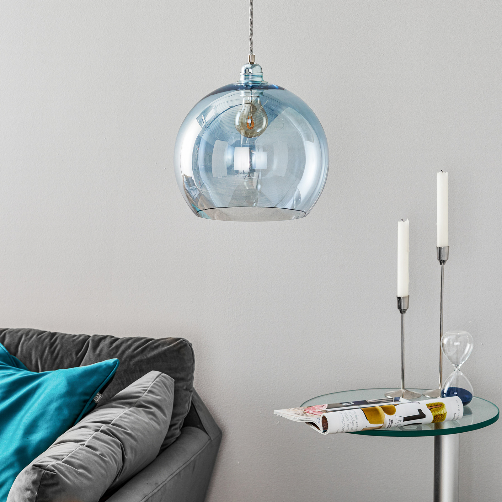 EBB & FLOW Rowan hanging lamp, blue/silver Ø 28 cm