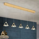 Moon LED linear pendant, K9 crystal glass, 5-bulb