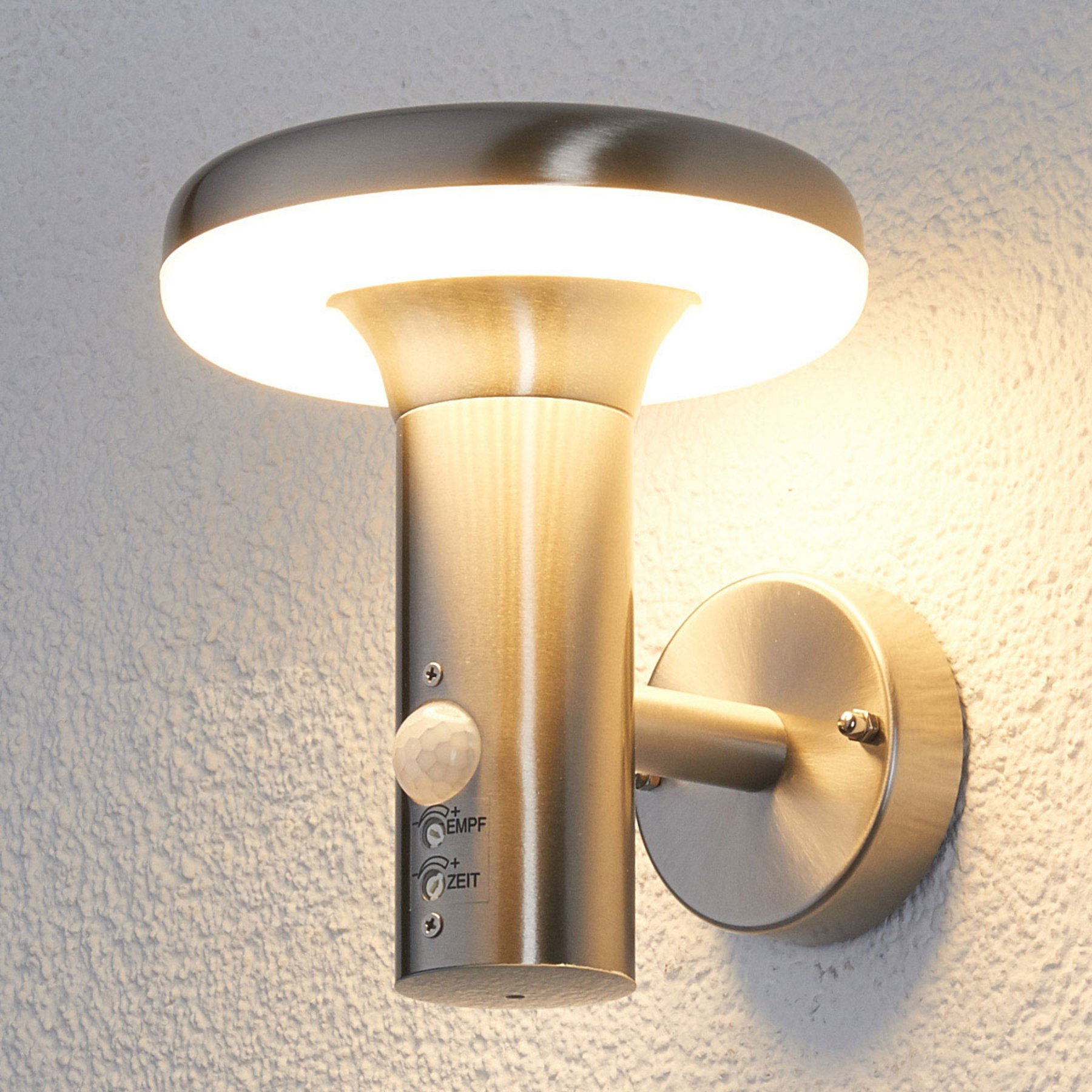 Lindby Pepina motion sensor LED outdoor wall light, stainless steel, plastic, 8.1 W, energy efficiency: A+, W: 15 cm, H: 17.6 cm