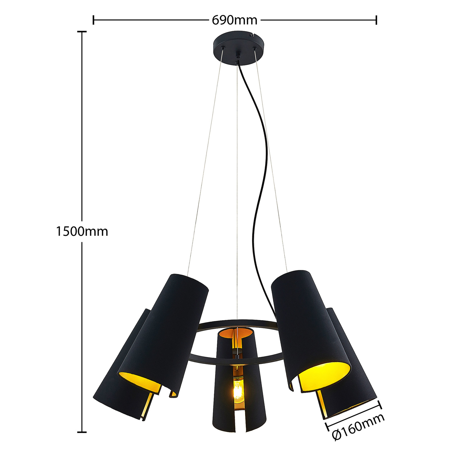 Lucande Kemoni hanglamp, 5-lamps