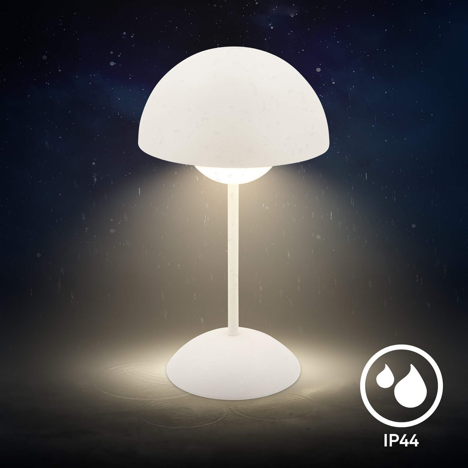 Lampa de masă cu LED și baterie Kugle, albă, metal, IP44, dimabil