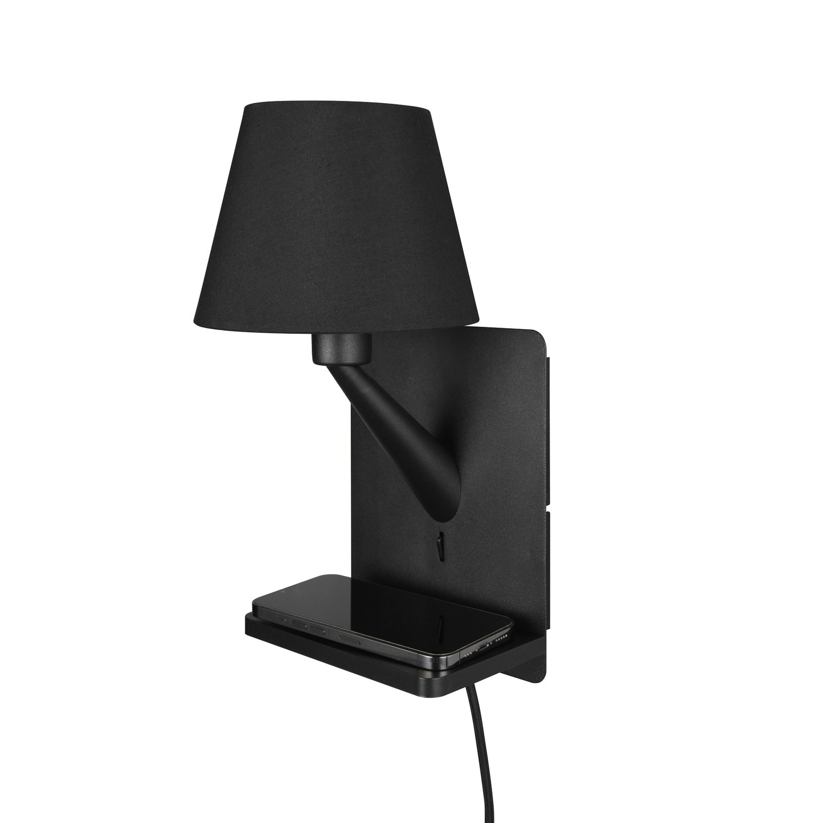 Wandlamp Comfort, mat zwart, metaal, stekker, E14