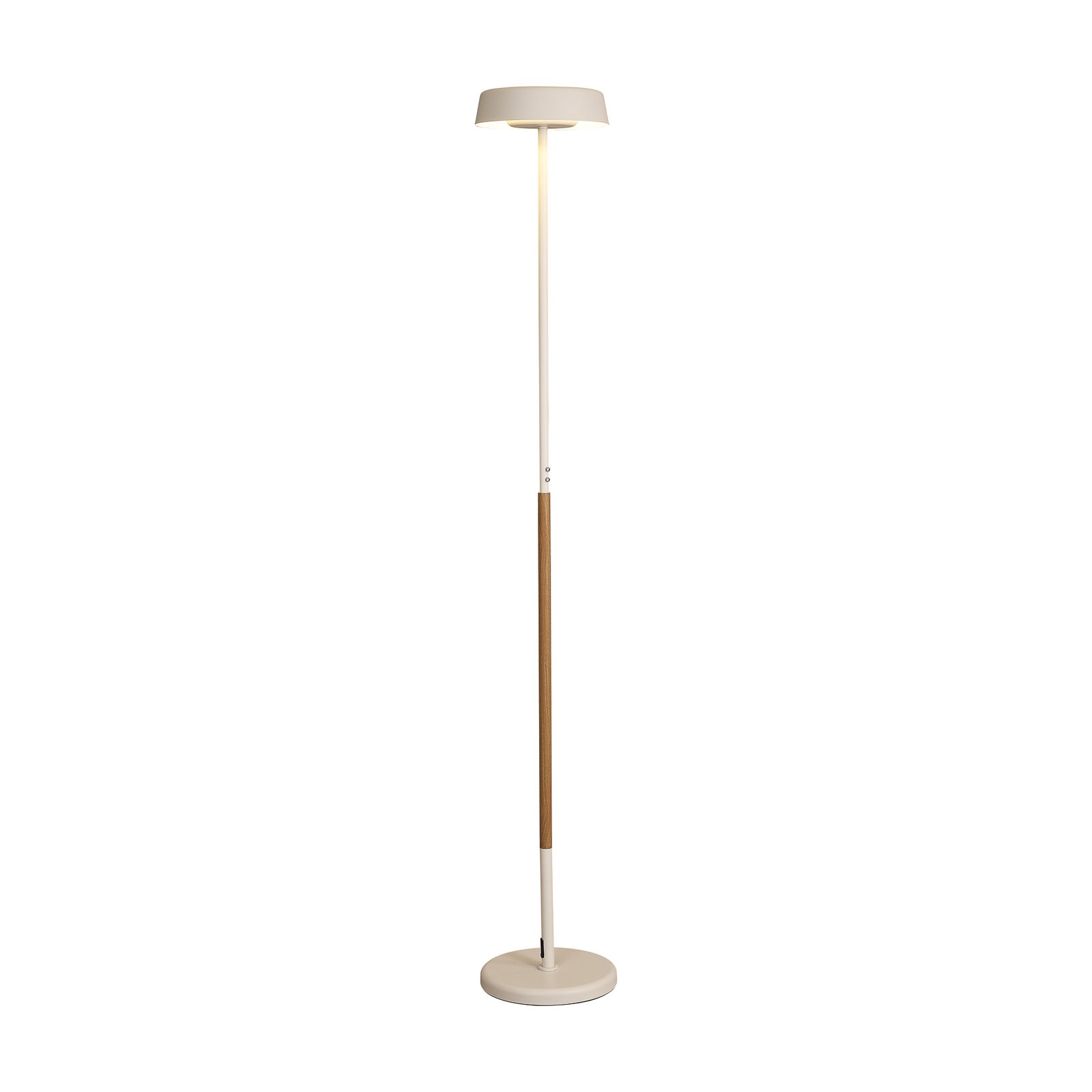 Lampada da terra LED Noa II, touch dimmer, acciaio, bianco/legno