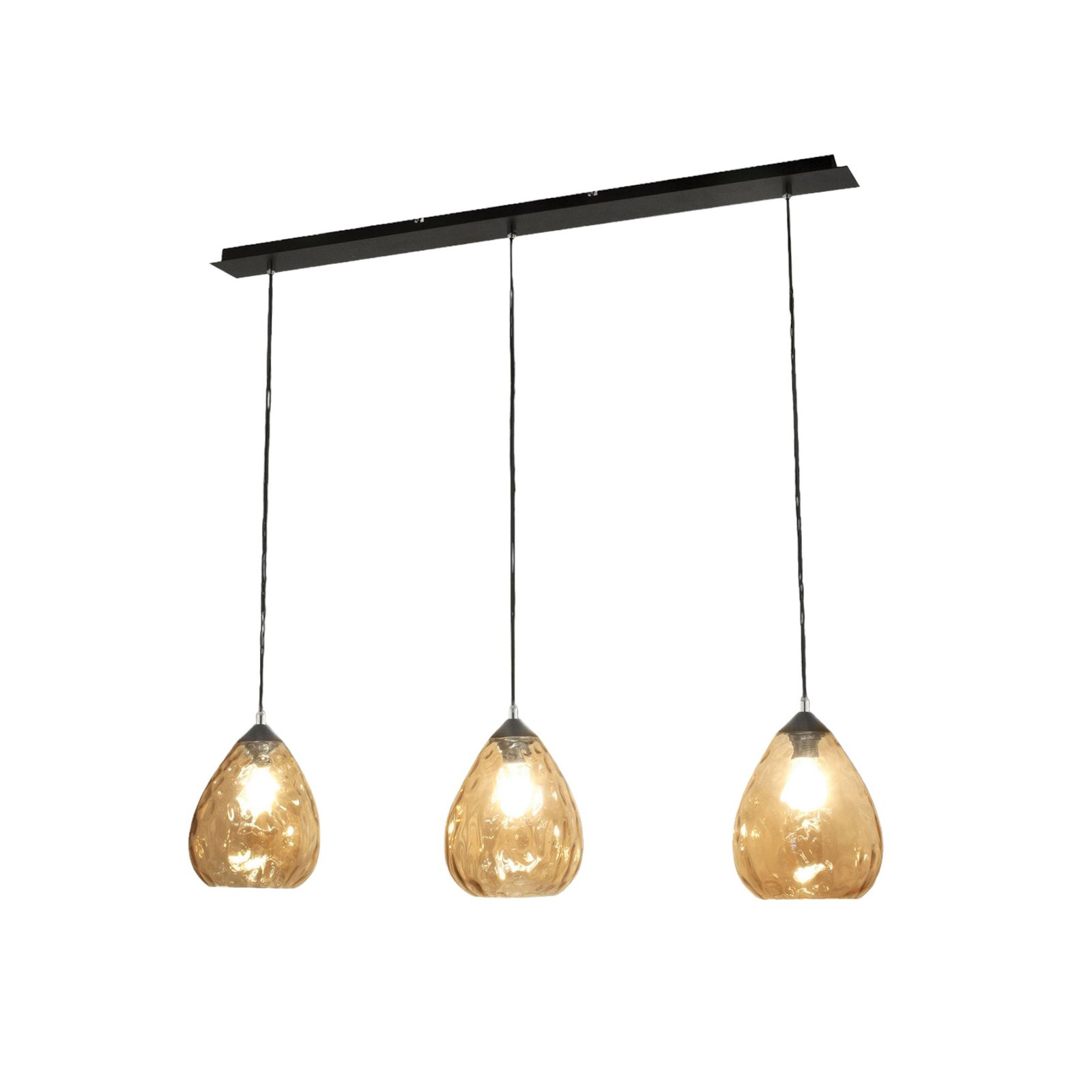 Gisella pendant light, amber, 3-bulb, glass