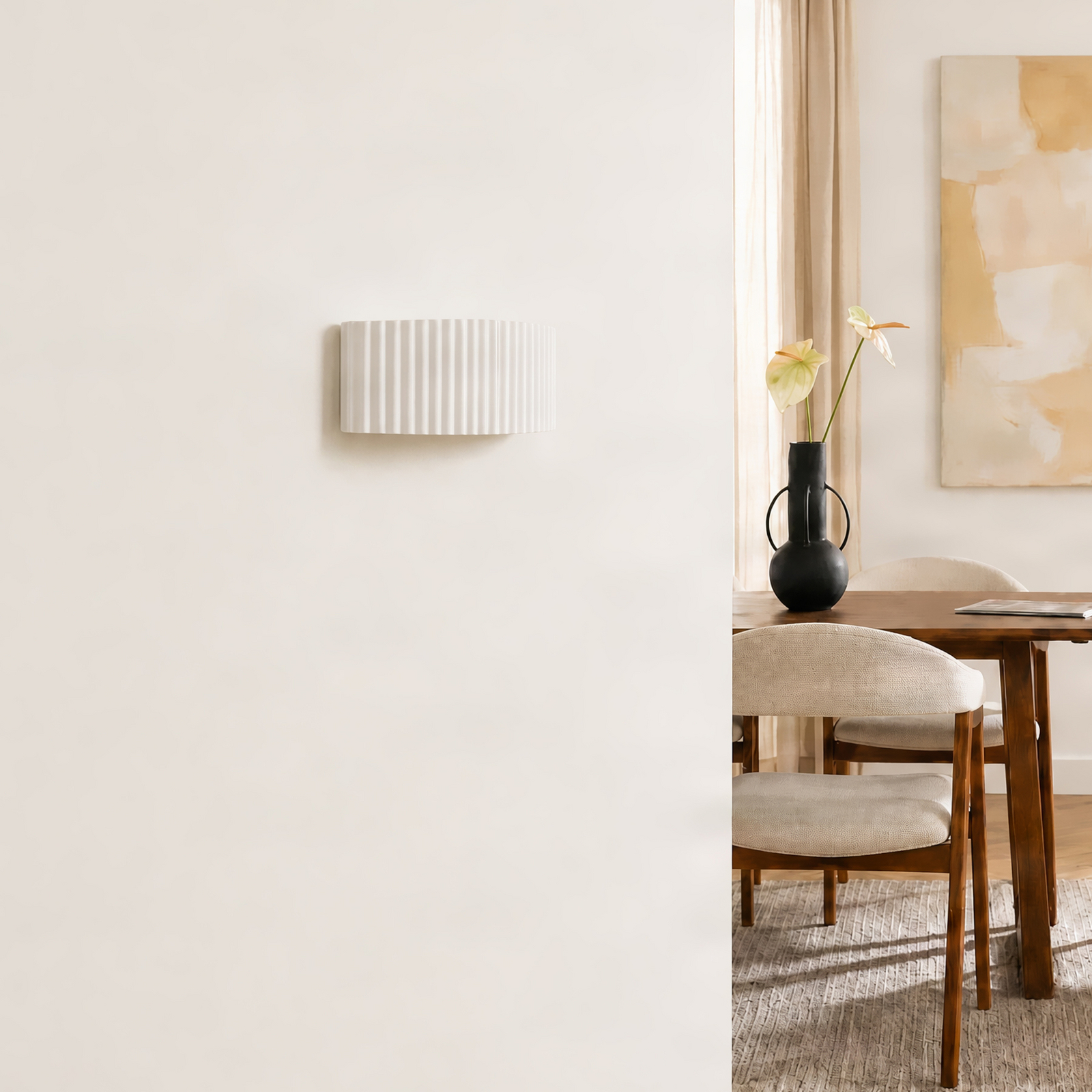 Naike wall light, white, ribbed finish, plaster, 15 cm – Lindby Naike wall light, white, ribbed finish, plaster, 15 cm – Lindby