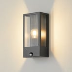 Lindby outdoor wall light Ilana, black, sensor, IP44, E27