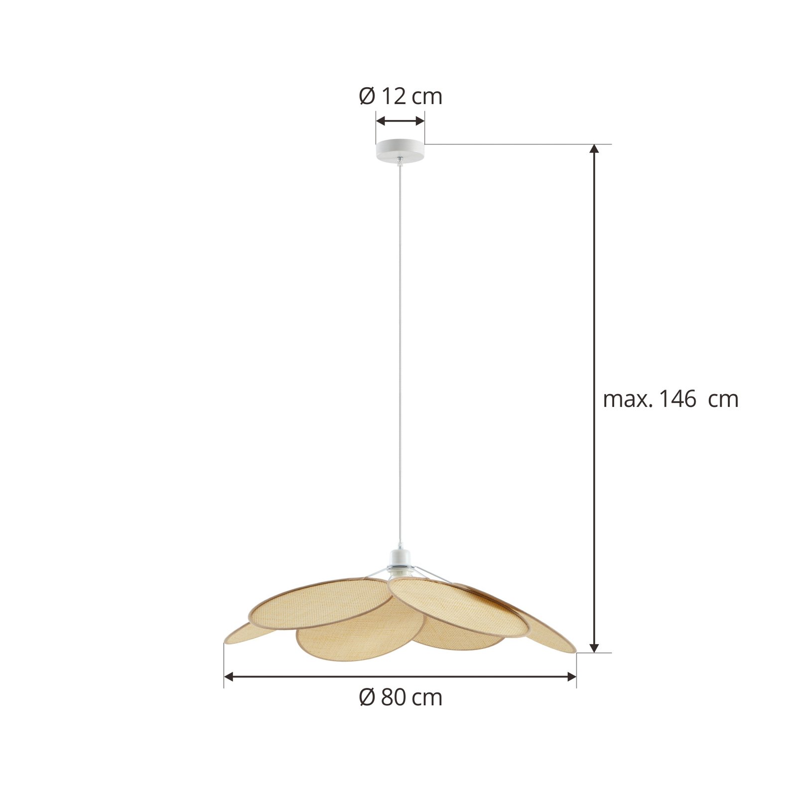 Lámpara colgante Lindby Astraia, natural/blanco, ratán, Ø 80 cm