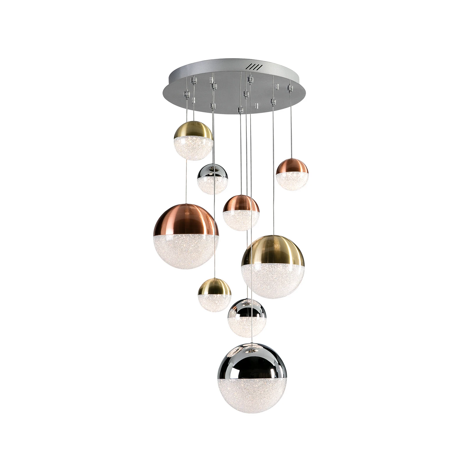 Lampada LED a sospensione Sphere, a 9 luci, dimmerabile, Ø 50 cm, multicolore