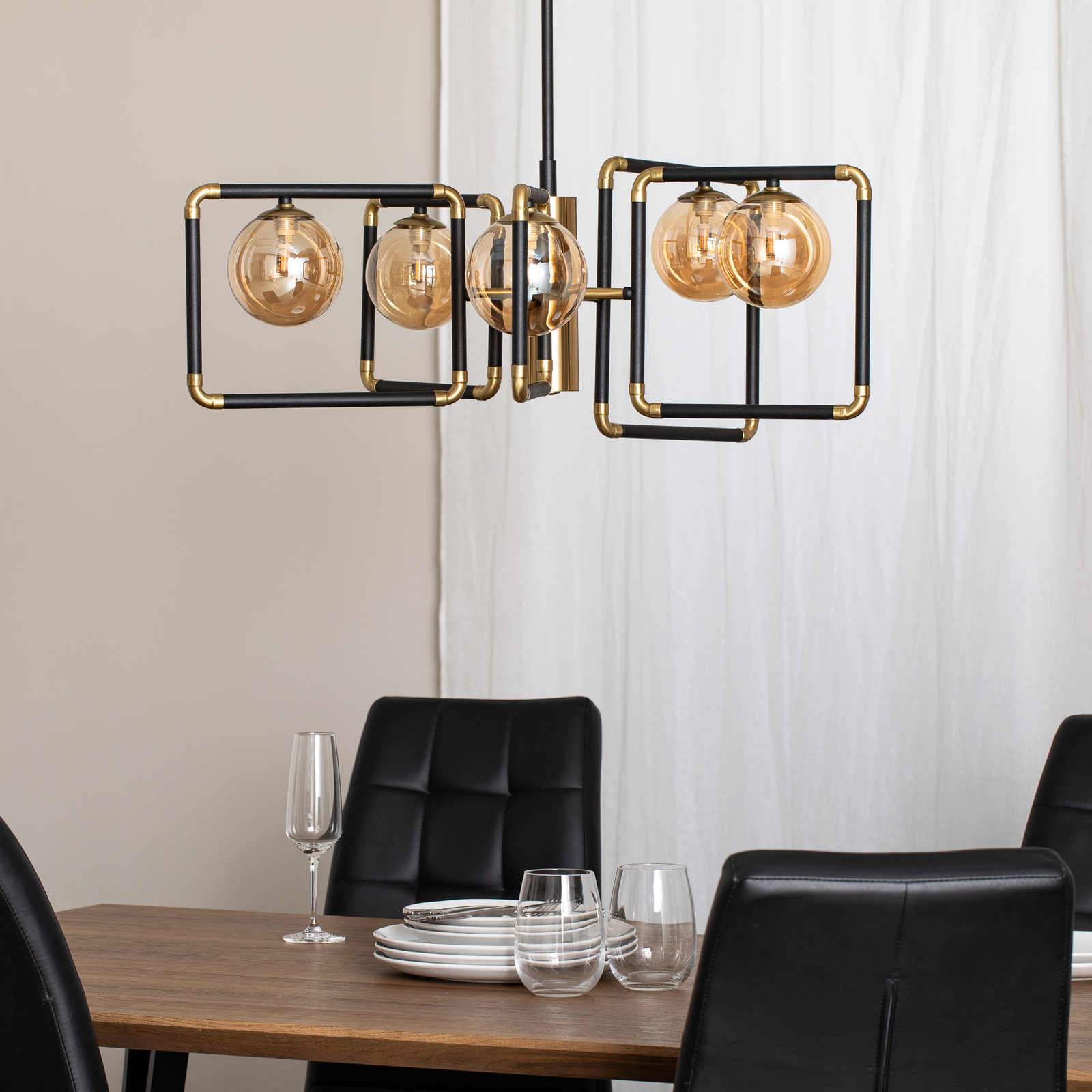 Hängeleuchte Ibra, schwarz, Glas, 5-flammig, G9
