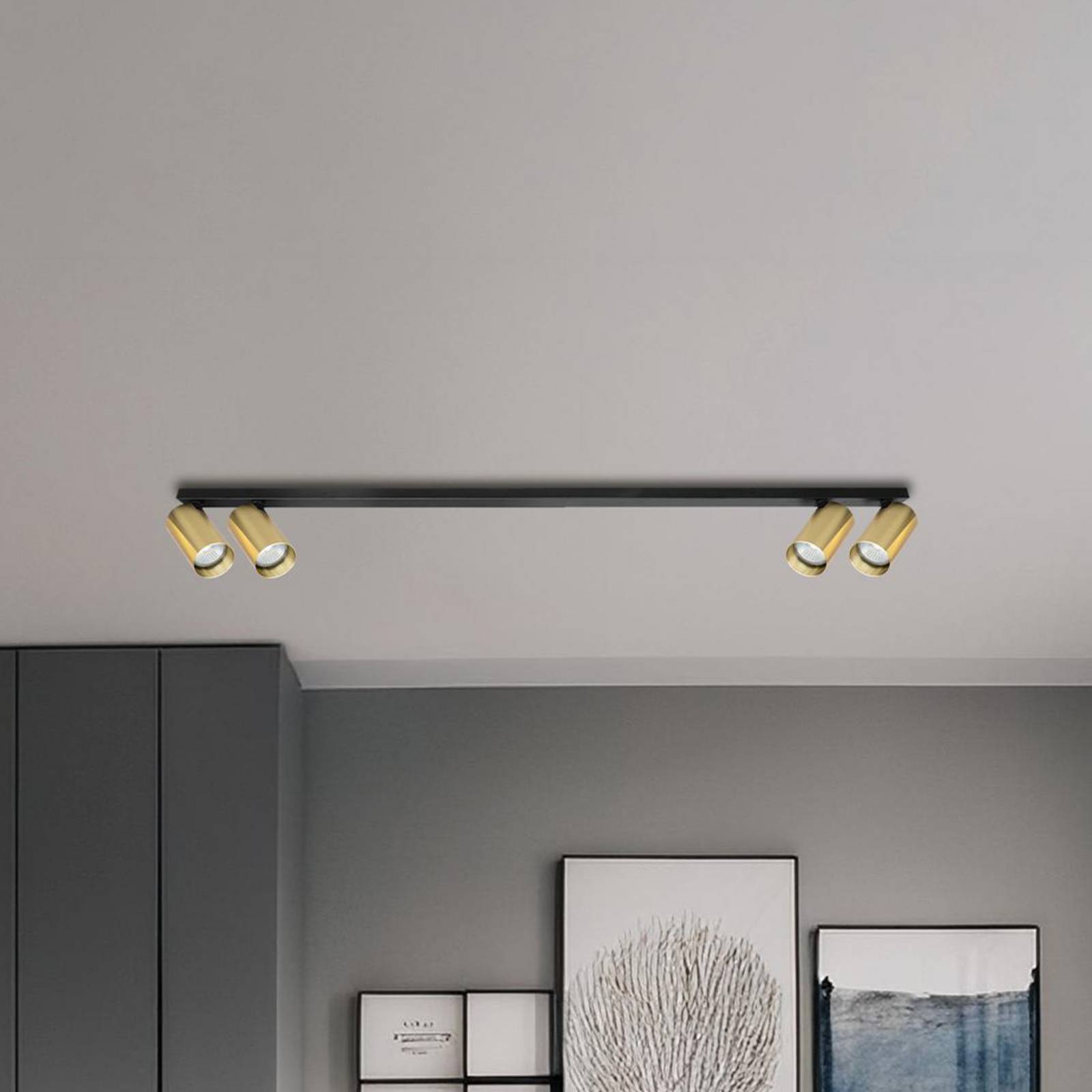 Deckenspot Hero, schwarz/gold, 4-flammig, 120 cm, Metall günstig online kaufen