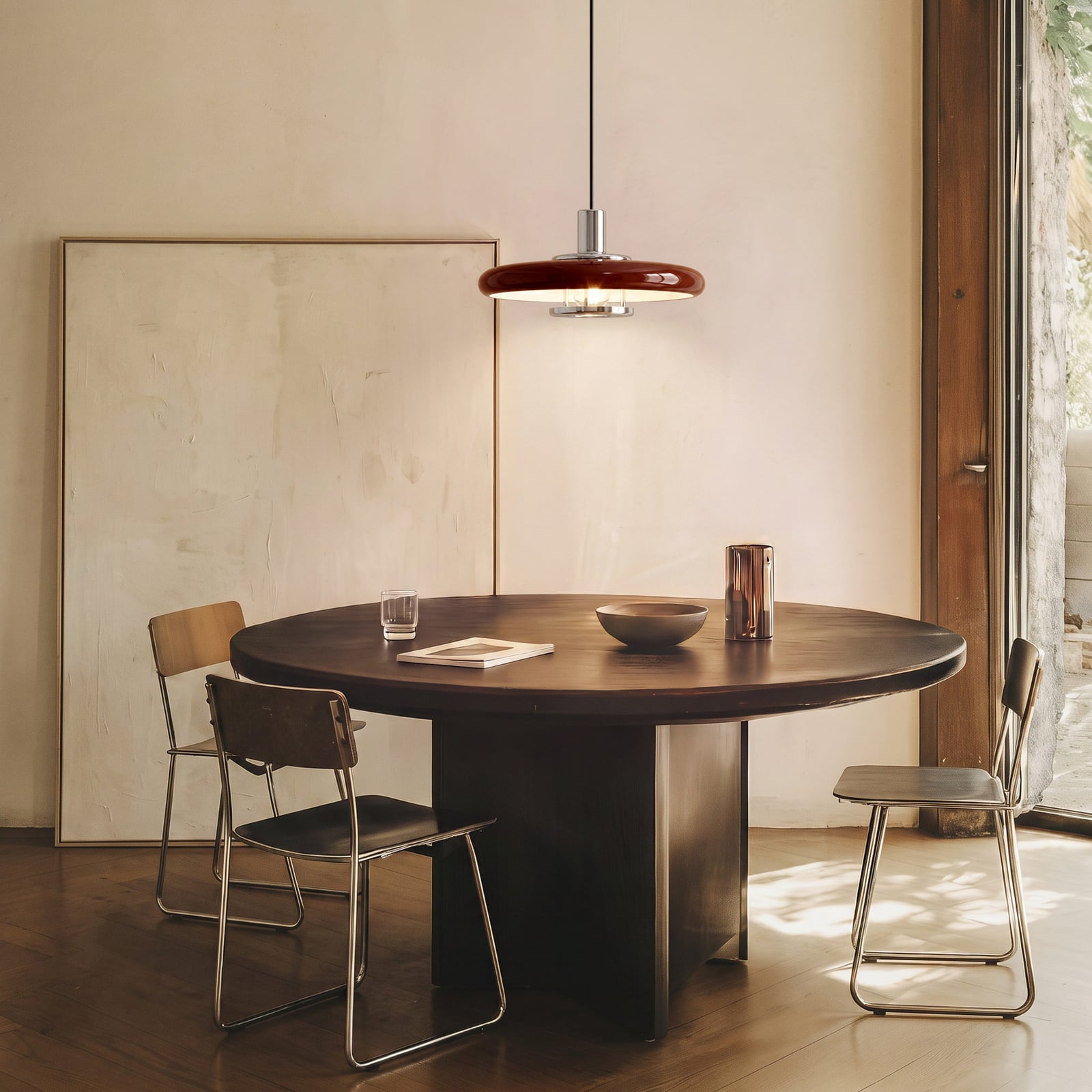 Lampada a sospensione Branford, bordeaux, Ø 35 cm, metallo, stile retrò - Lindby Lampada a sospensione Branford, bordeaux, Ø 35 cm, metallo, stile retrò - Lindby