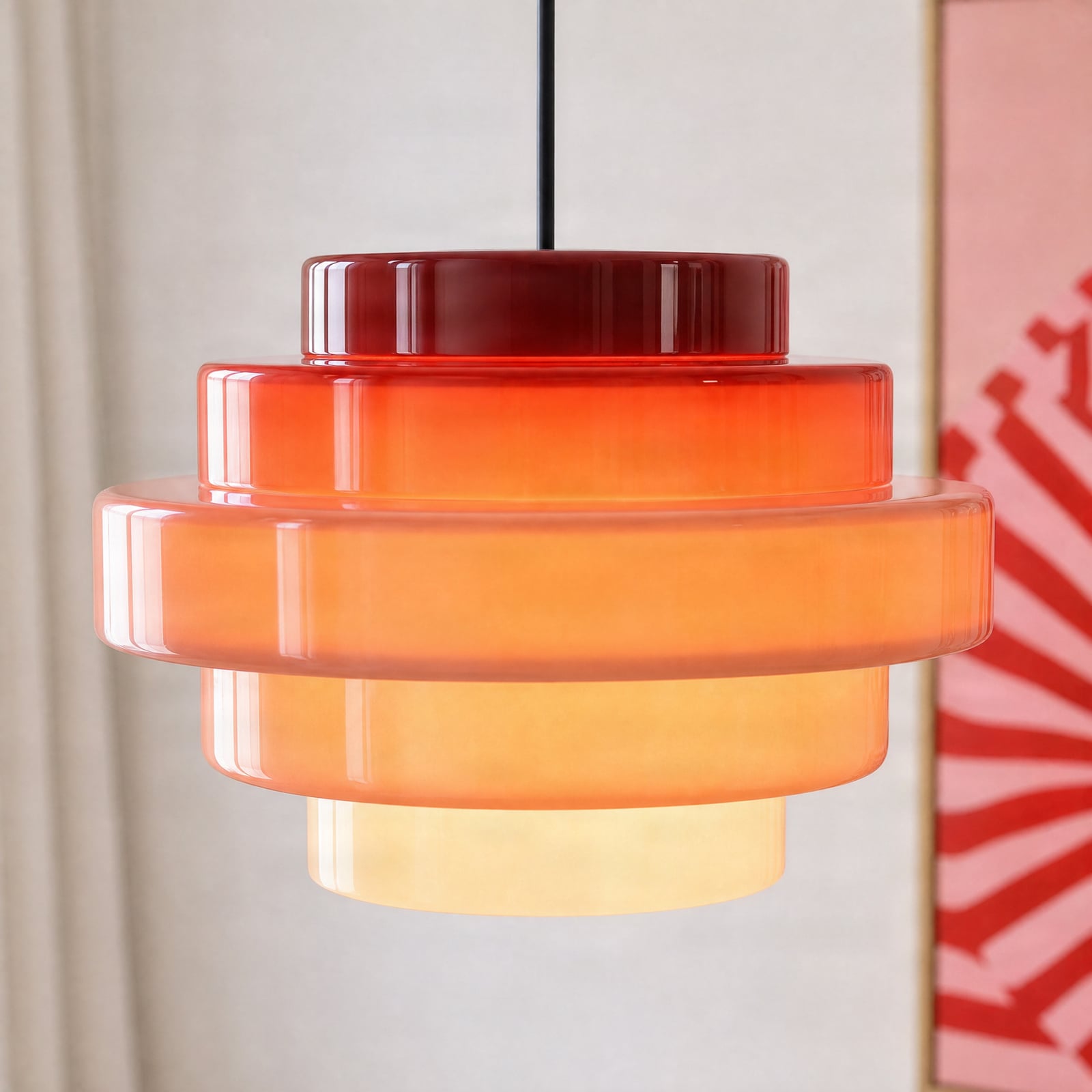 Lampada a sospensione Filo, rossa, Ø 28 cm, vetro