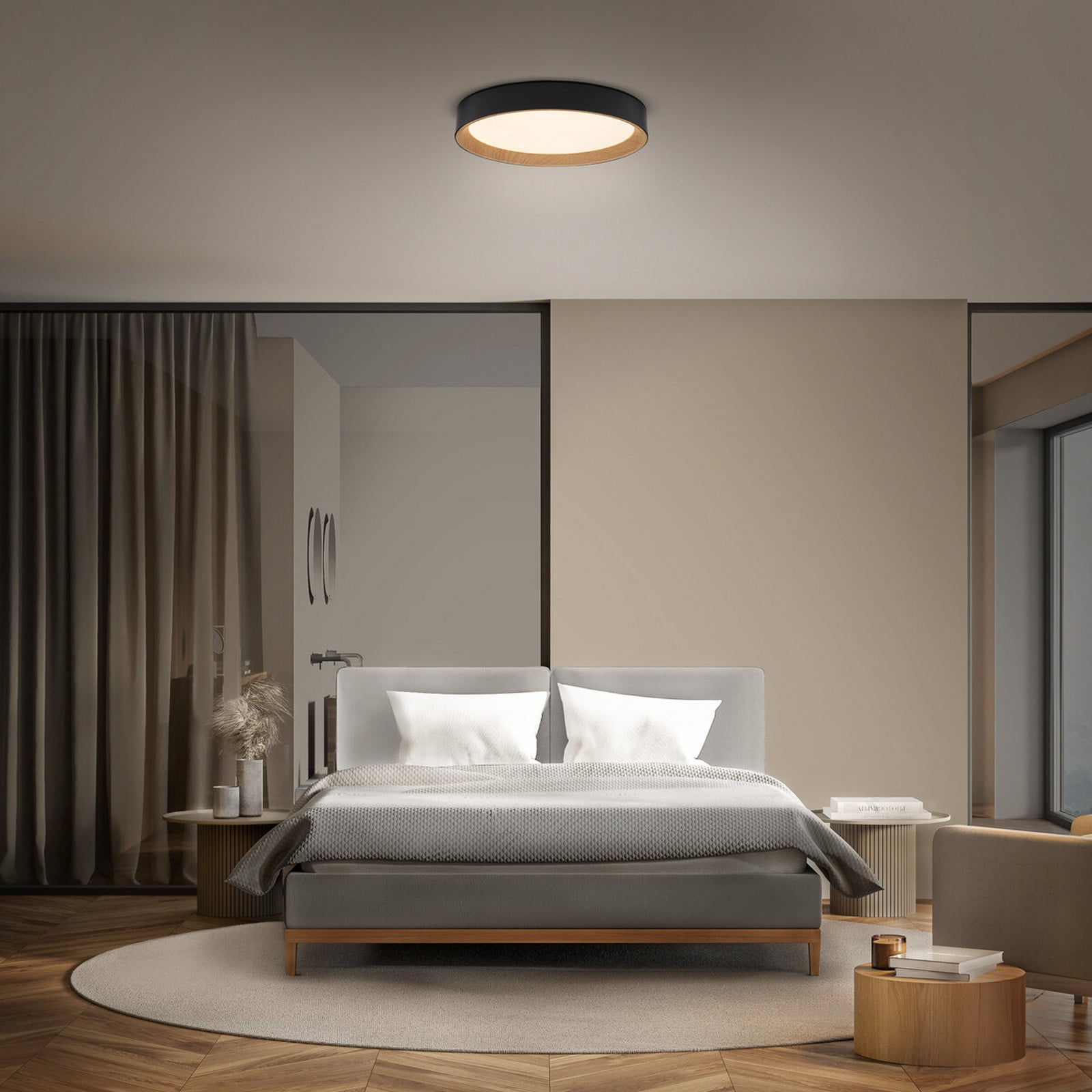 Plafonieră LED OSRAM ORBIS LARIOS negru/lemn Ø 39 cm dimabilă în ceea ce - Camera de zi / sufragerie - Modern - negru lemn - Metal