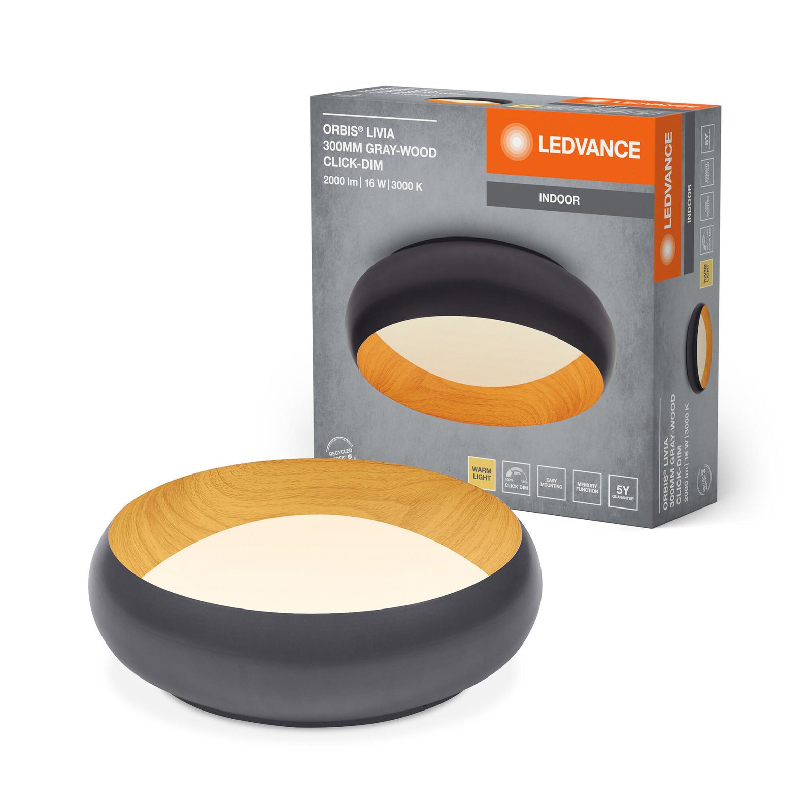 LEDVANCE LED-Deckenleuchte Orbis Livia Ø 30 cm, grau, Metall