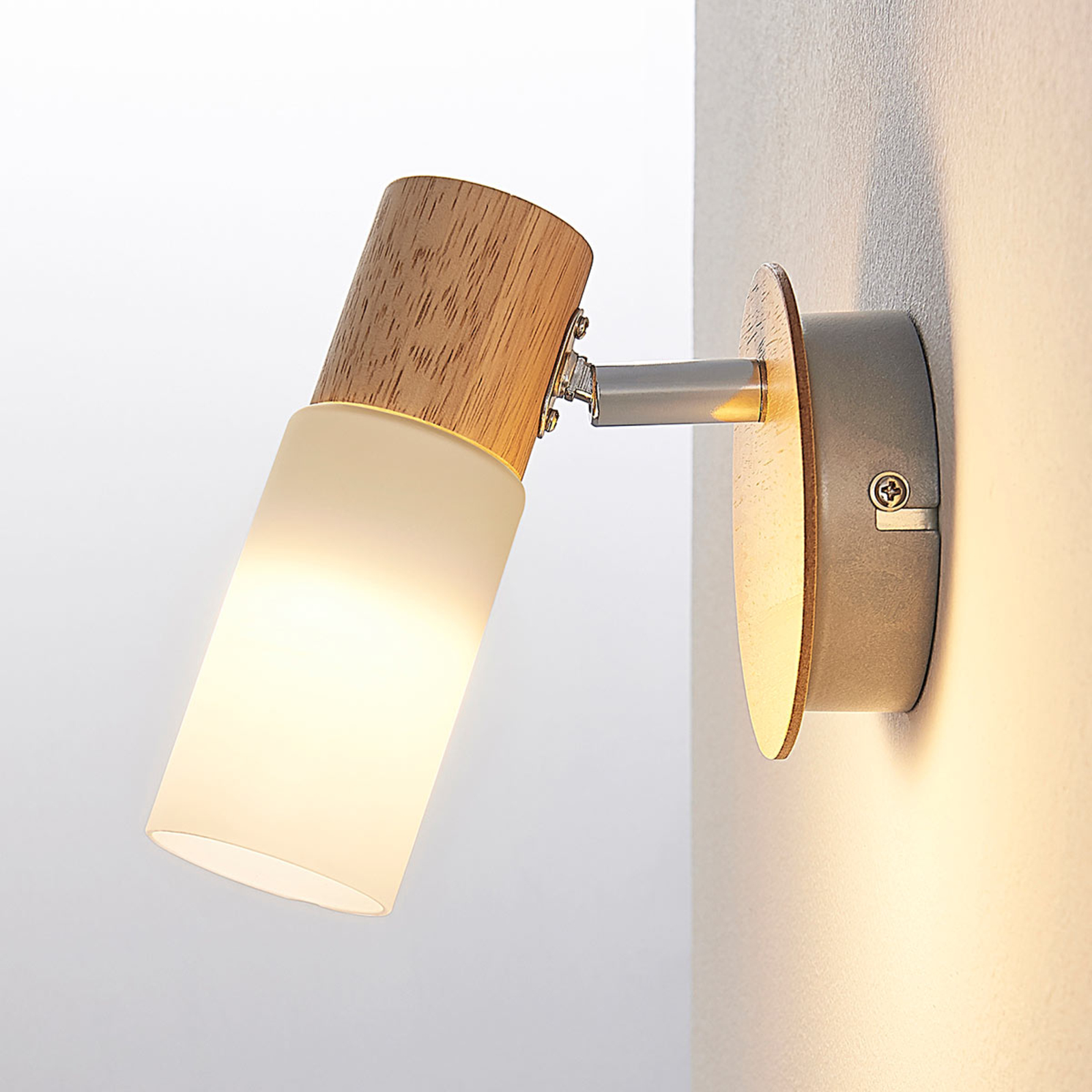 Christoph wooden spotlight, white lampshade