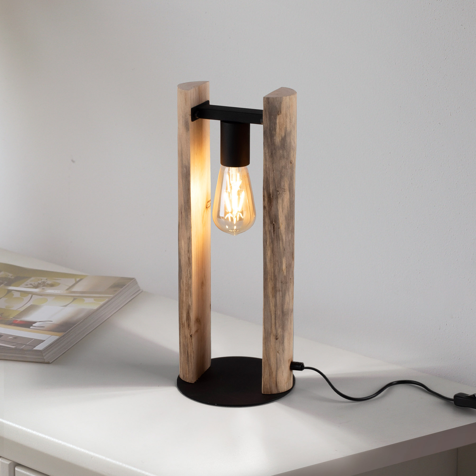 Lampa stołowa Log z drewna