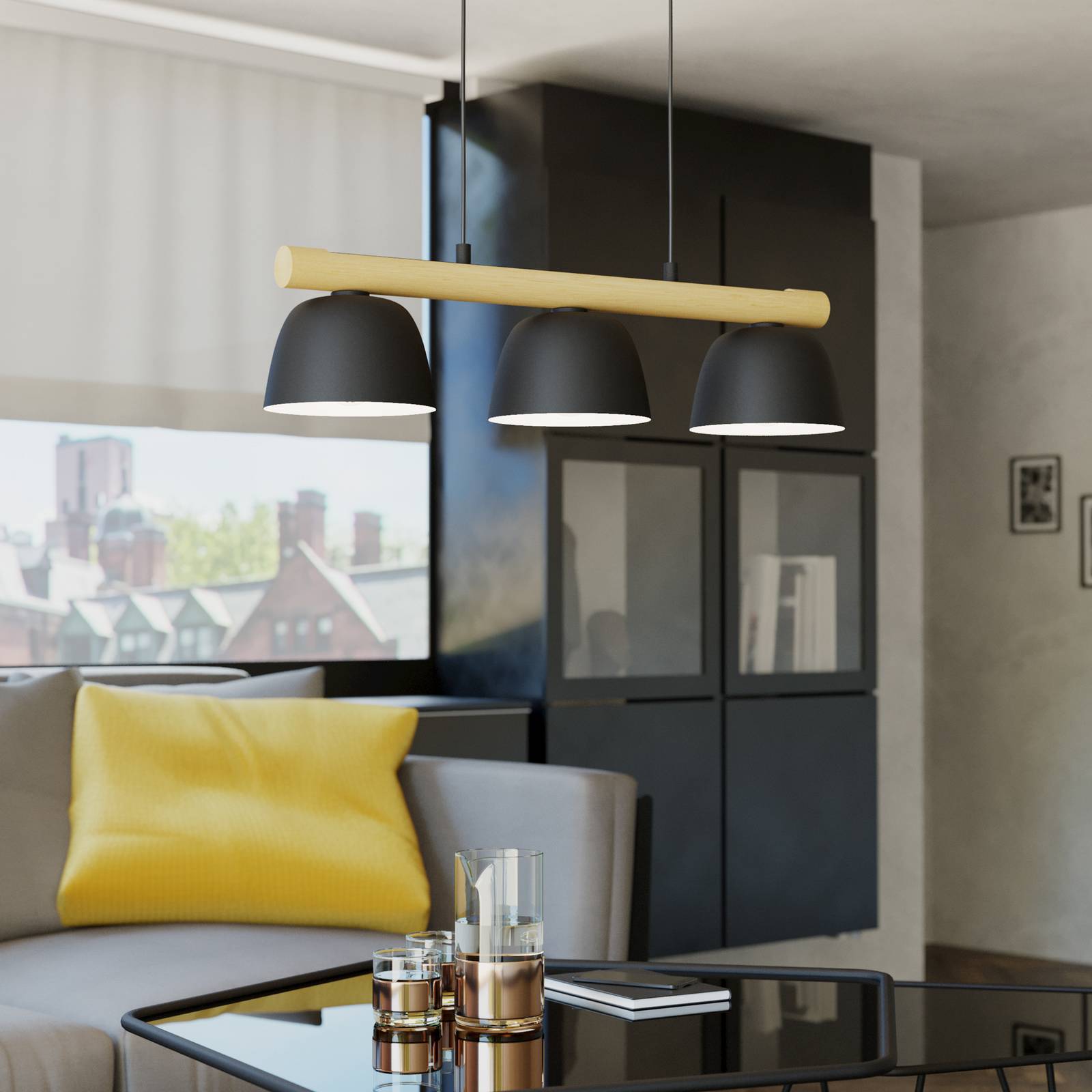  Eglo Eglo Sherburn Pendant Light, Length 77 Cm, Black/brown, 3-bulb. 