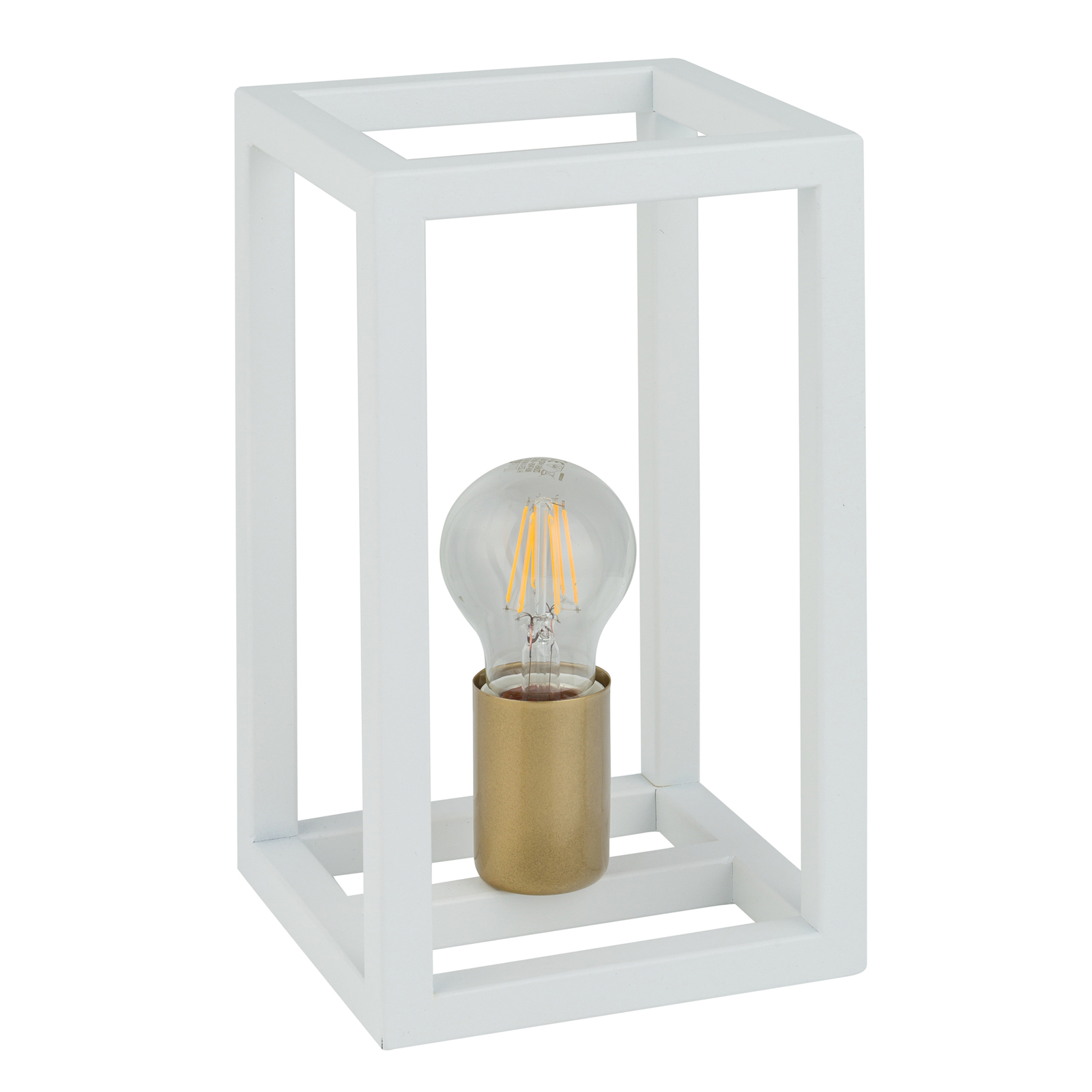 Tafellamp Aramis, open kubus, wit/goud