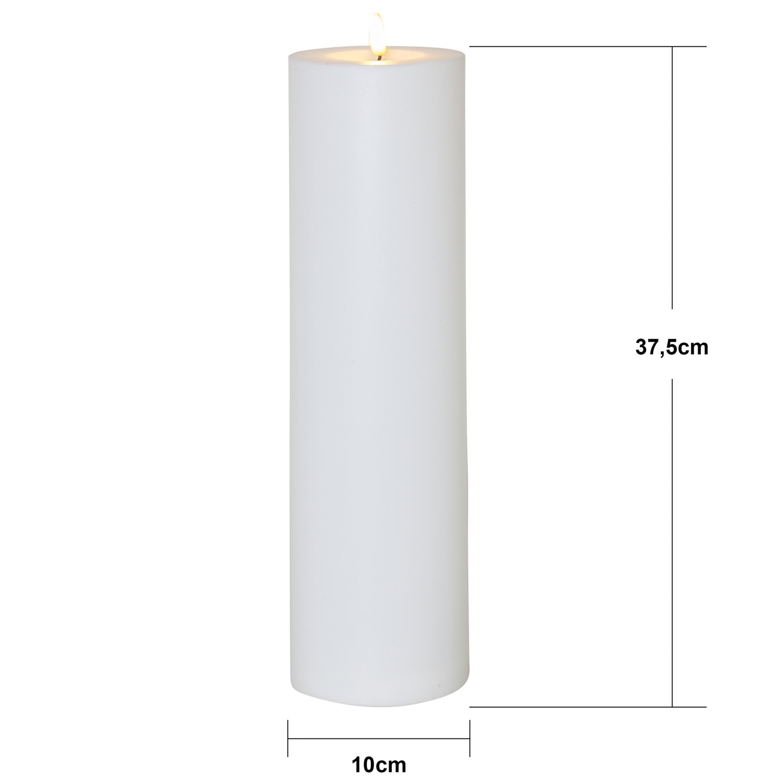 LED lys Flamme Rak 37,5 cm hvid plast batteridrevet