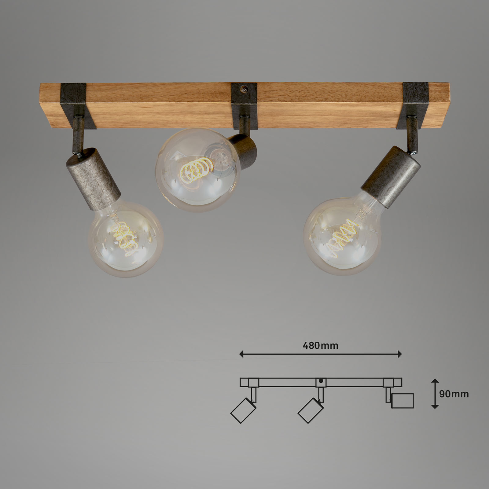 Stropné svietidlo Wood Basic, s tromi žiarovkami