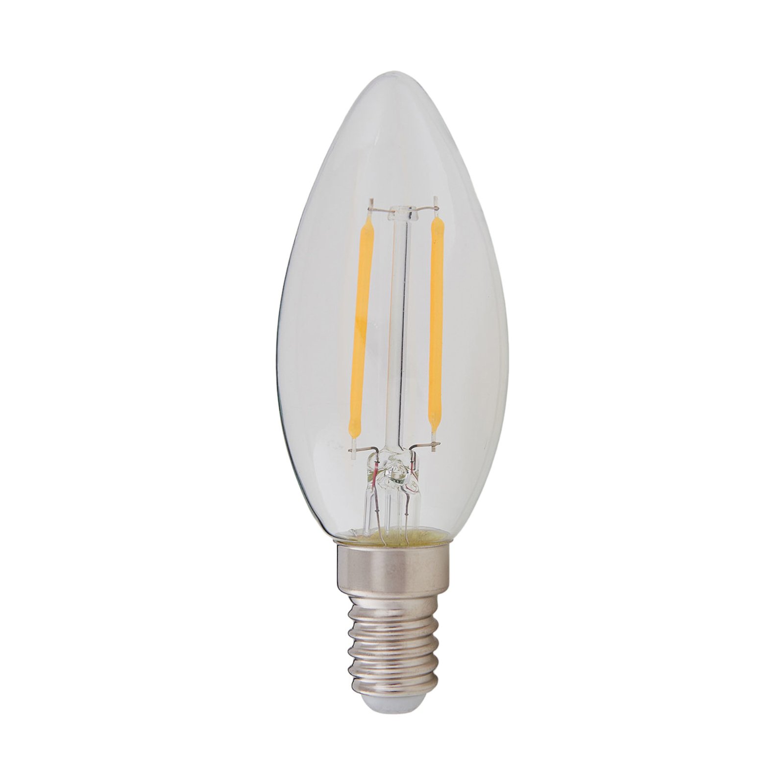 E14 filament candle LED bulb 2 W, clear, 2,700 K